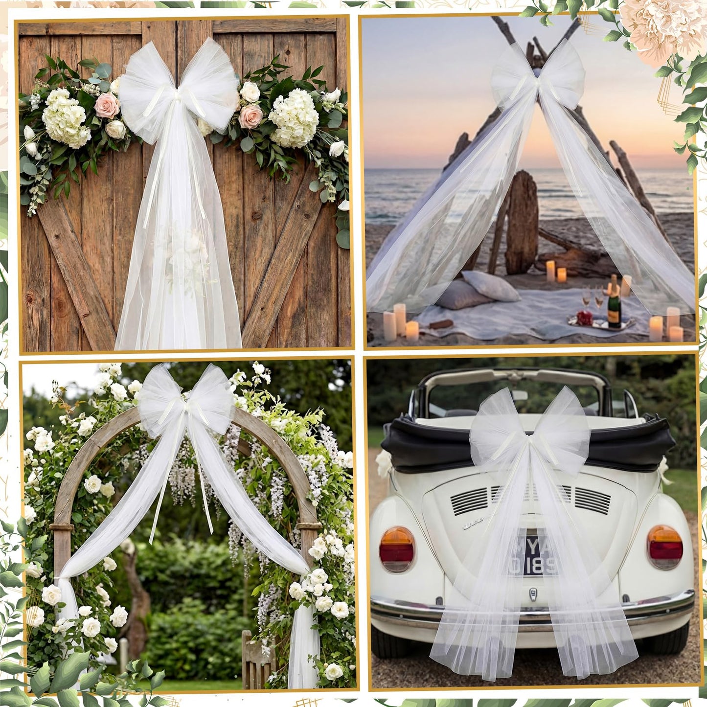 Thiccywoov 2 Pcs Giant White Bow Decor 91 x 16 Inch White Tulle Wedding Front Door Bows Backdrop for Wedding Bridal Shower Birthday Party Room Wall Decor Reception Birthday Anniversary