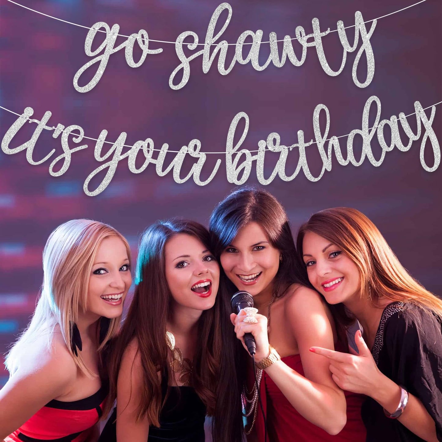 JHZMCRX Go Shawty It's Your Birthday Banner Glitter Happy Birthday Banner Sign Funny Garland Wall Door Banners for Women Girls Birthday Party Decorations Backdrops Silver