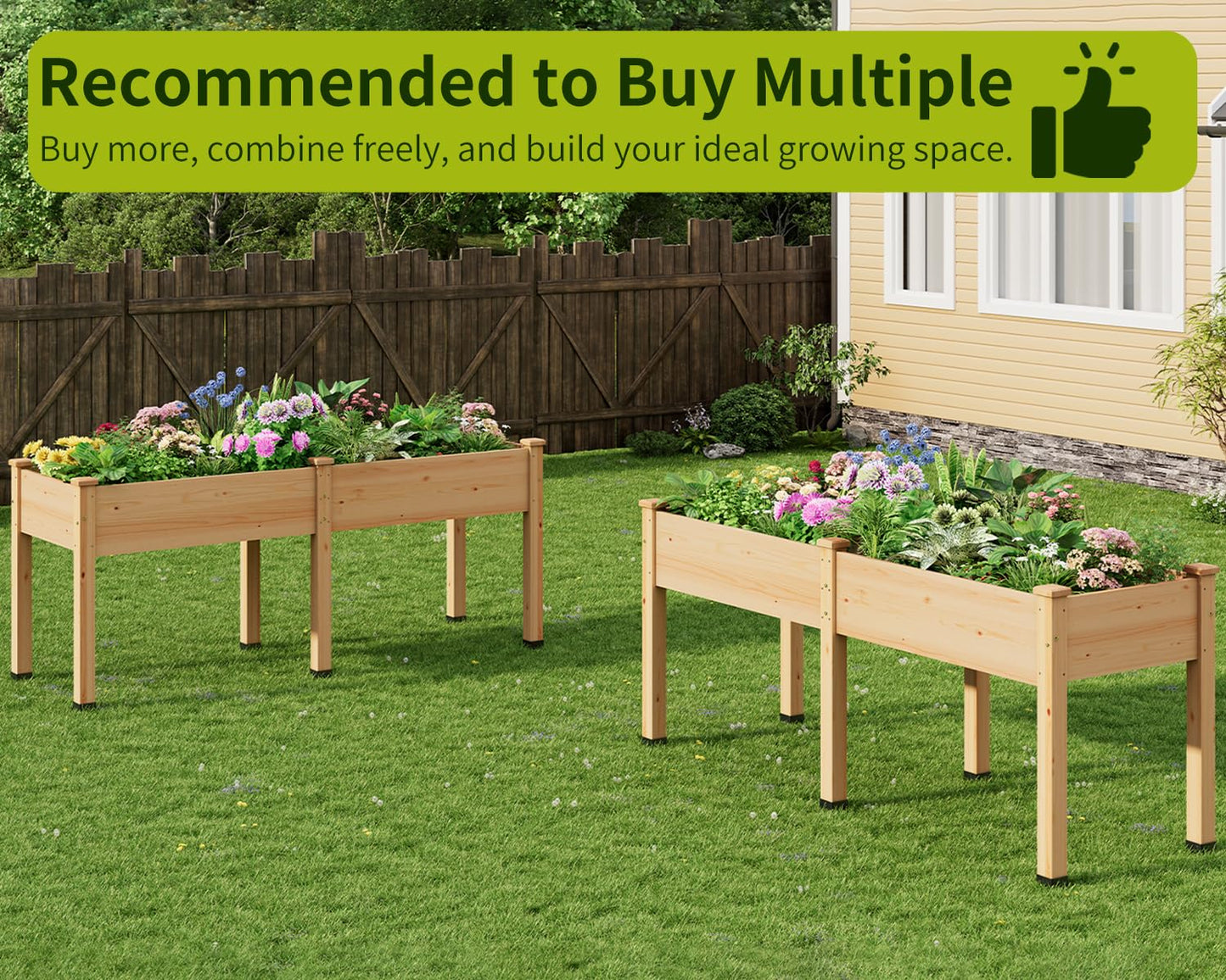 ZIENLIFE Wood Raised Garden Bed, 72x24x30in Elevated Wooden Planter Box with Legs Standing Growing Bed for Backyard, Patio, Balcony with Bed Liner, 200 Pound Capacity