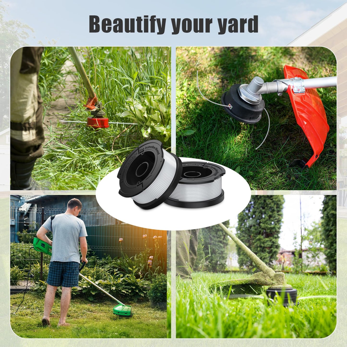 Replacement Spool for Black+Decker 12 Pack Trimmer String 0.065" AF-100 Autofeed Replacement Spools(12 Spool+4 Caps)