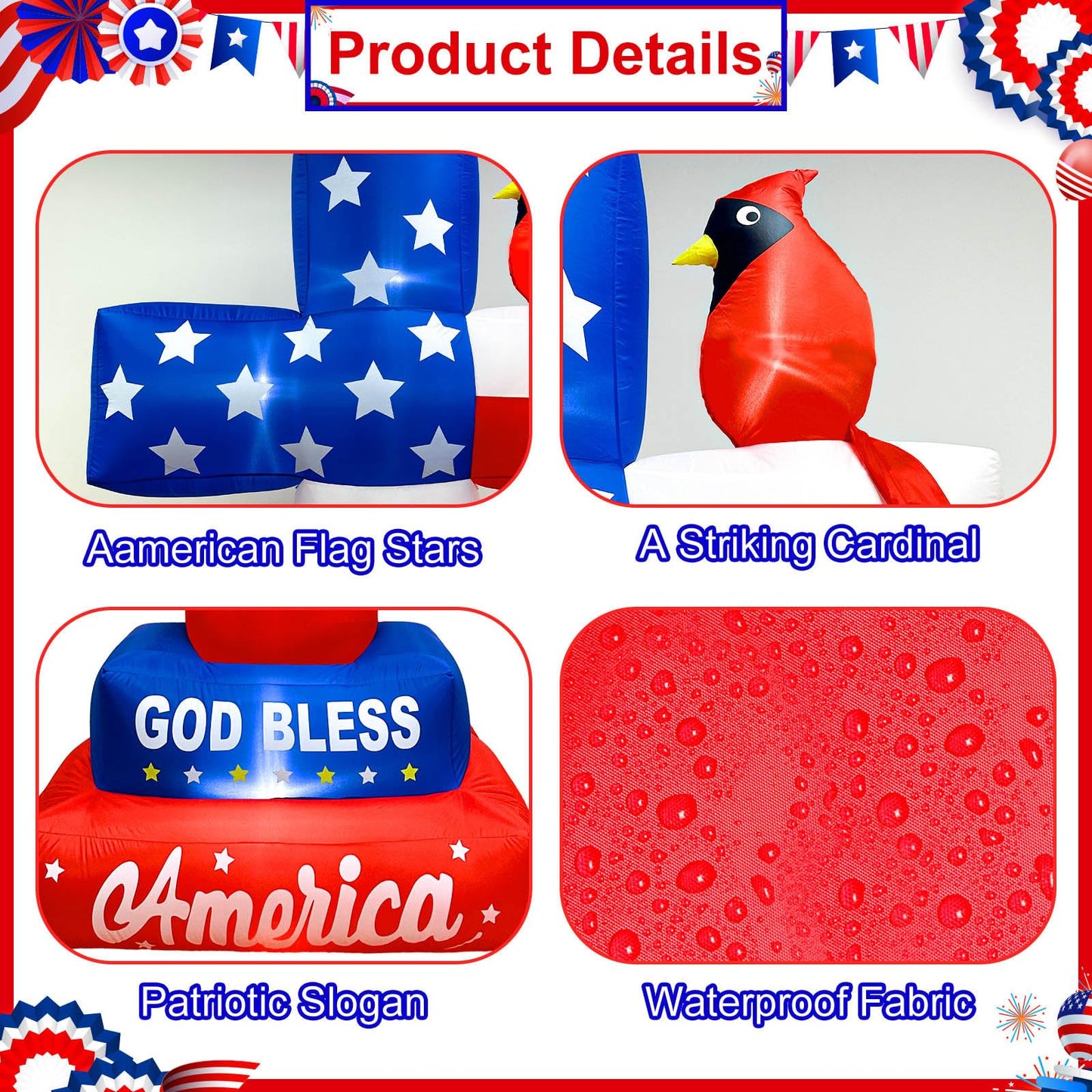 OurWarm 8FT 4th of July Inflatables, Memorial Day Inflatables Outdoor Decorations Blow Up Cross with Cardinal American Flag Built-in LEDs & Blower, Patriotic Inflatable for Lawn Independence Day Decor