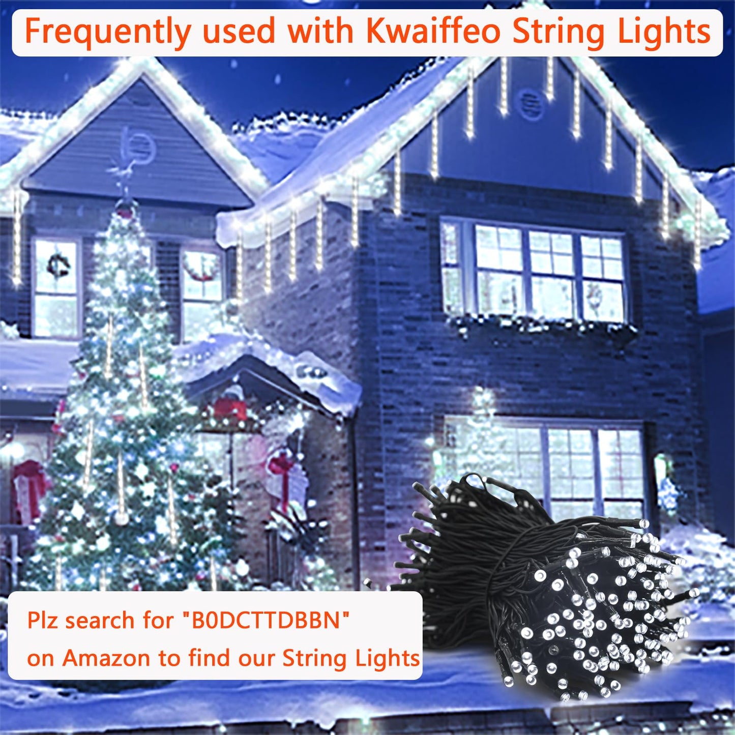 Kwaiffeo Solar Christmas Lights Outdoor, 16 Tubes(Equivalent to 2 Sets of 8-Tube) Solar Powered Meteor Shower Light Snow Falling Icicle Lights for Xmas Tree Halloween Decoration Wedding Party, White