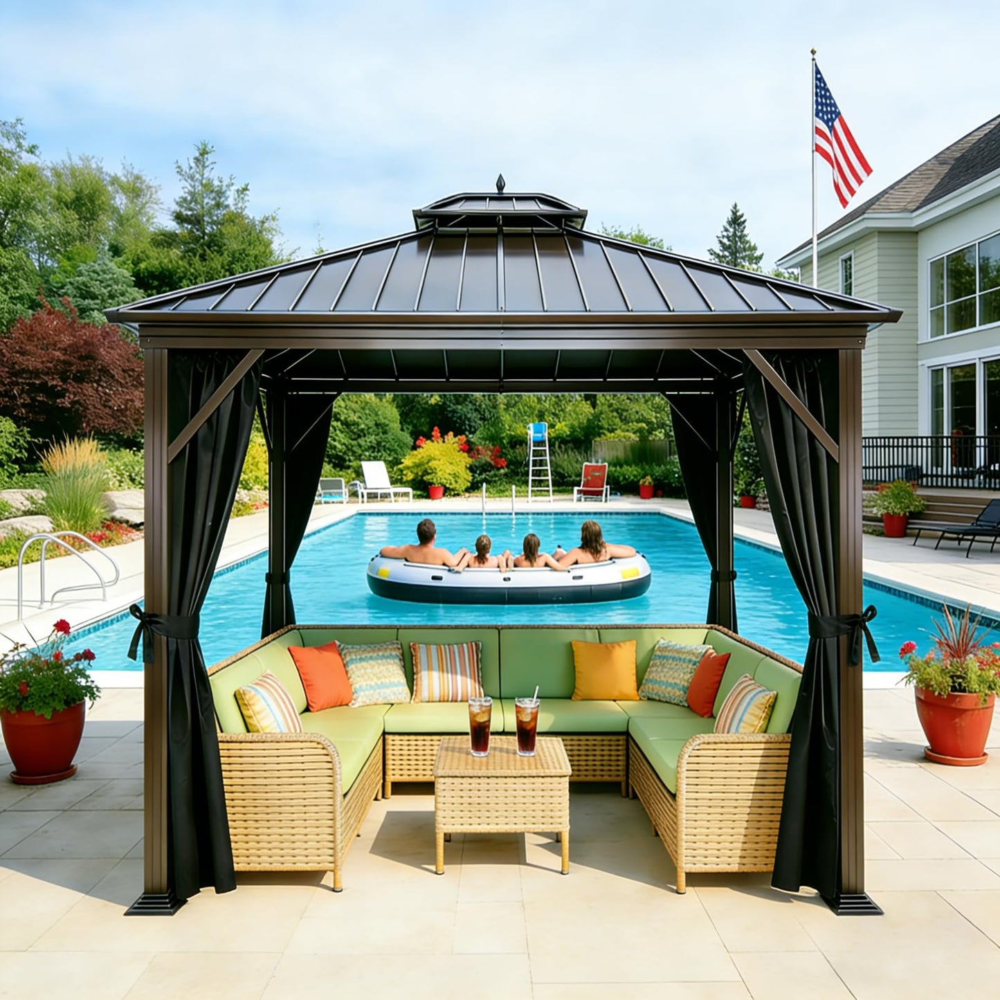ORSMGOLF Outdoor Waterproof Gazebo Curtains - Privacy & Weather 4 - Panels Gazebo Side Wall with Zipper - Resistant Privacy Curtains Replacement for Patios/Gardens (Black, 12' x 12')