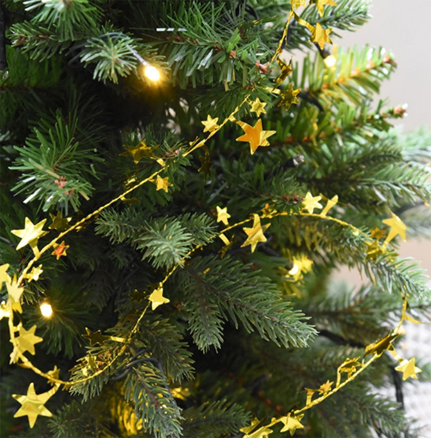 Yesier 25 FT Star Tinsel Garlands with Wire Star String Decor for Christmas Tree Party Decoration Festive Ornament, 2 Pack (Gold)