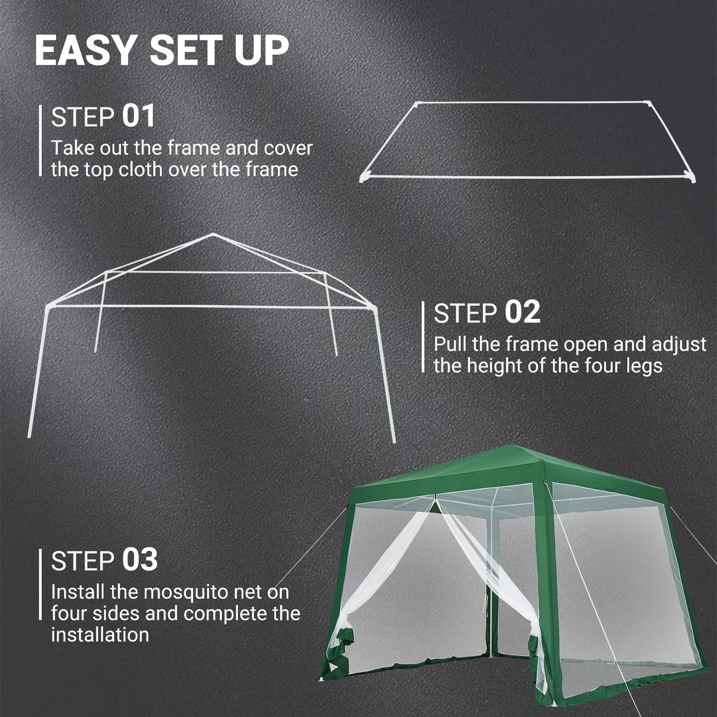 10x10 Pop Up Screen Tent Canopy with Mesh Netting Walls, Easy Setup Waterproof Outdoor Gazebo for Camping, Picnics, Backyard, Deck & Parties