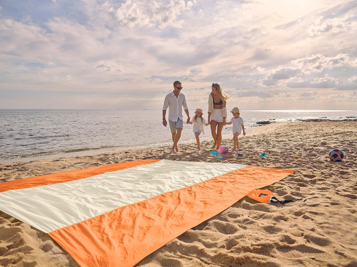 WEKAPO Beach Blanket Sandproof Waterproof, Extra Large Beach Mat, Oversized & Compact Sand Free, Quick Drying Beach Essentials for Vacation, Cruise, Picnic & Camping with Stakes (Orange, 7x7 FT)