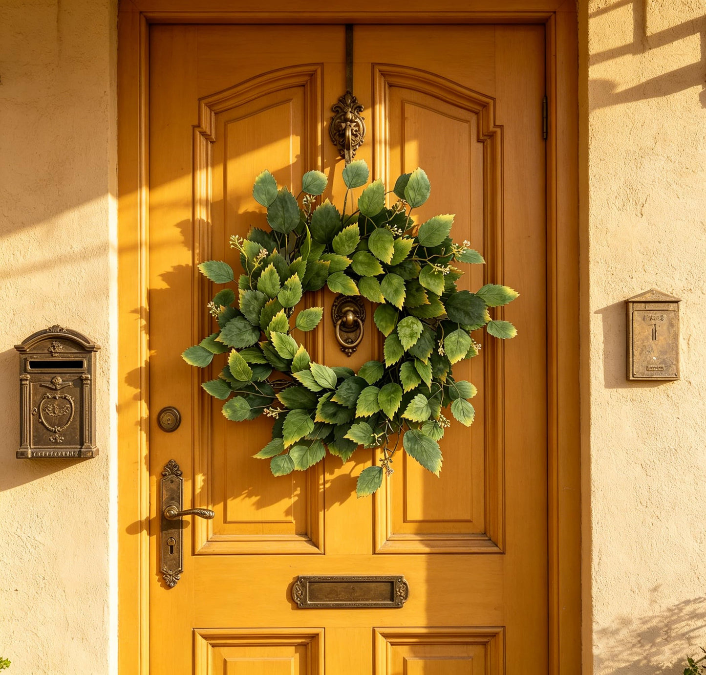 26" Green Hibiscus & Eucalyptus Leaf Wreath for Front Door - Large Artificial Greenery Outdoor Wreath for Porch, Window, Farmhouse, Home, Holiday, Hanging Decor - Spring, Summer, Fall, All Seasons