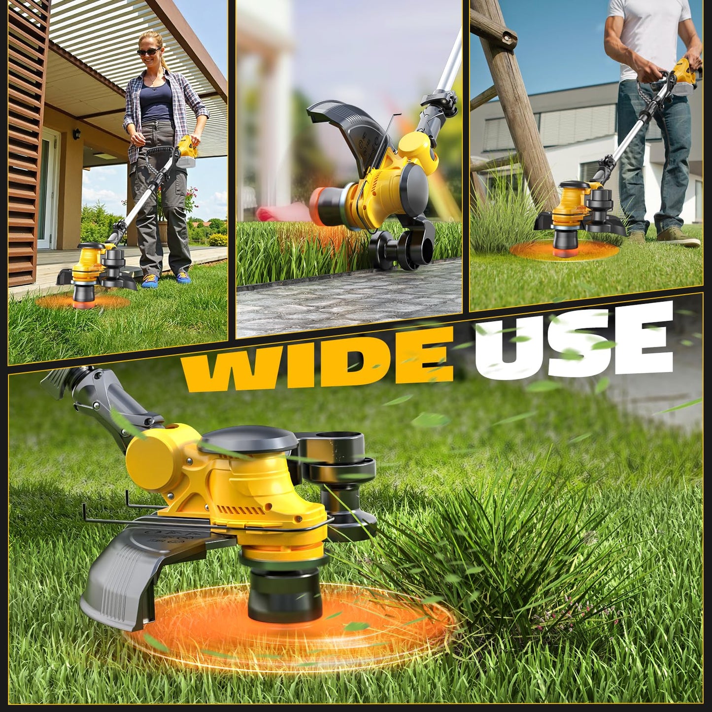 Cordless String Trimmer Compatible with Dewalt 20V (Tool Only), MtiolHig 3 IN 1 Weed Eater with Brushless Motor & Battery Level Display, Electric Weed Wacker/Edger Trimmer for Yard, w/ 18 Line, Yellow