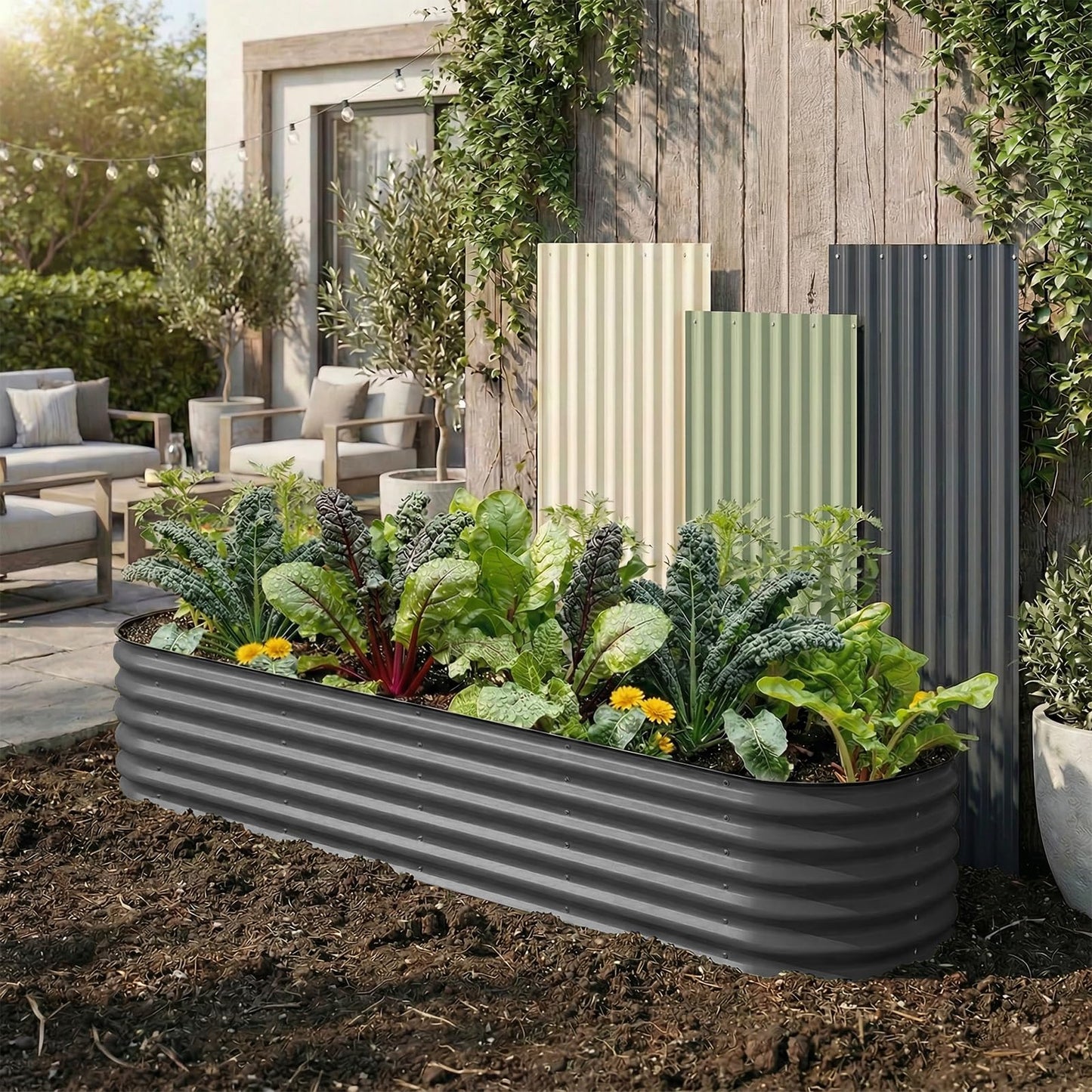 TABU Galvanized Raised Garden Bed Outdoor, 8x4x1.5 Ft Metal Planter Box with Anti-Cutting Edge, Rust-Resistant Garden Bed Kit for Outdoor Gardening, for Vegetables, Flowers, Herbs, Grey