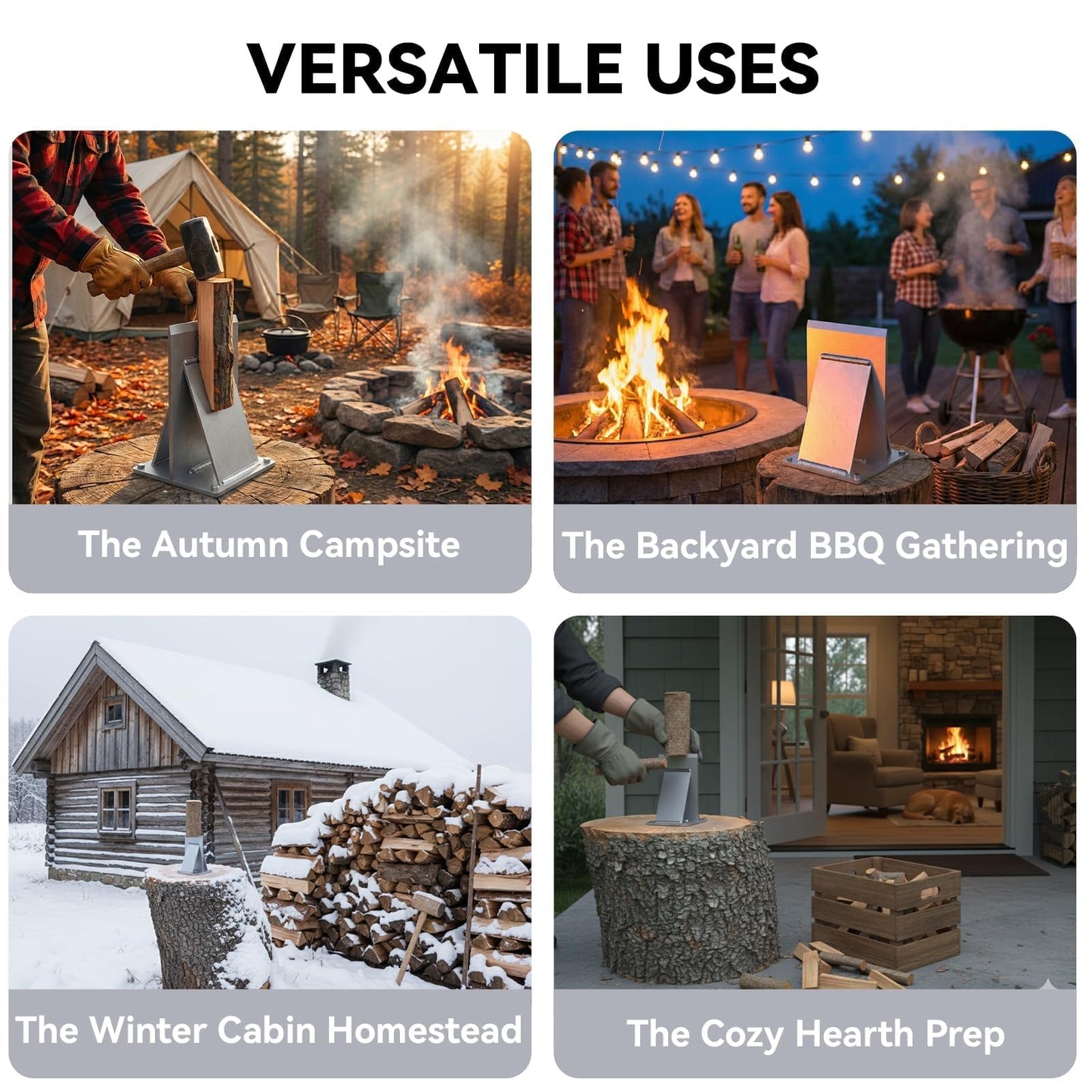 MEEPOCAN Firewood Splitter with Wider Fins, Ultra-Sharp Blade, 7.3LB Heavy Design Reduces Bounce, Safe Axe-Free Wood Splitting Wedge for Fire Pits & Outdoor Use, Silver, Size: XLarge
