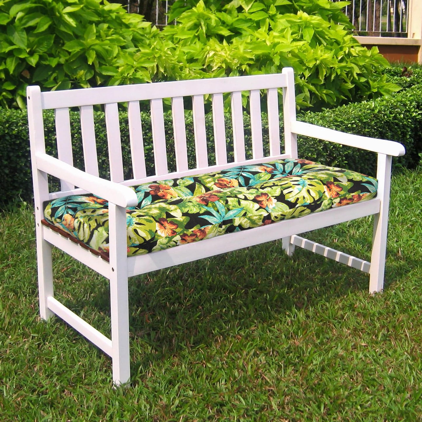 IN4 Care Indoor Outdoor Bench Cushion 48"x18", Non-Slip Patio Furniture Seat Pads, Waterproof Overstuffed Tufted Loveseat Cushion with Round Corner for Window,Swing,Garden,Porch-Tropical Green Leaves