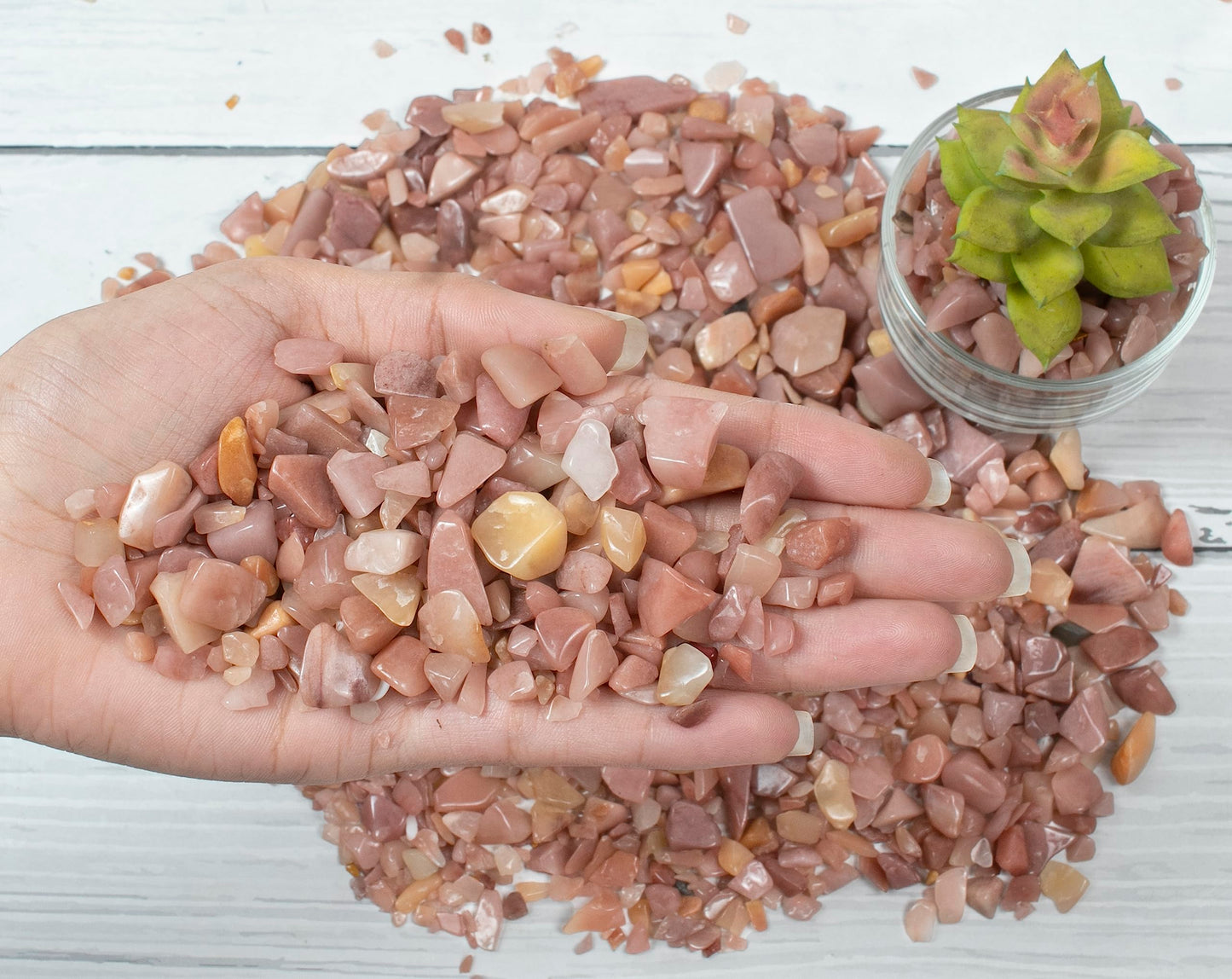 ZAICUS Pink Opal Chips Bulk 1 lb Natural Crushed Crystal Stones for Crafting, Tumbling, Resin Art, Reiki Healing, Meditation, Chakra Energy, Witchcraft Supplies, Valentine Gifts