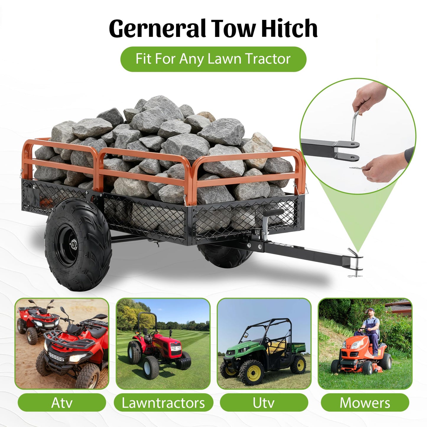 KEIKI 1500 lb Capacity Dump Cart Trailer Tow Behind, 15 Cu Ft Heavy Duty Garden Wagon with Foot Pedal Dump, Steel Utility Cart for ATV UTV Lawn Tractor Yard Hauling