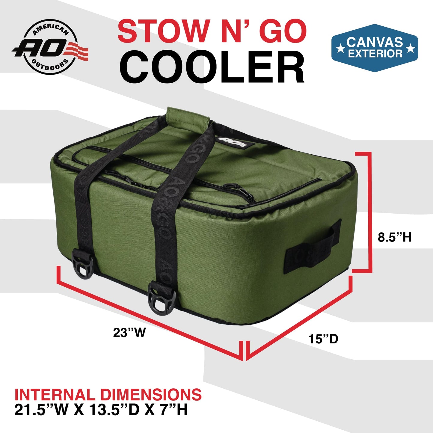AO Coolers Stow-N-Go Canvas Soft-Sided Cooler, Low Profile and Leak Proof, Insulated for 24-Hour Cold, Hunter Green, 38-Can
