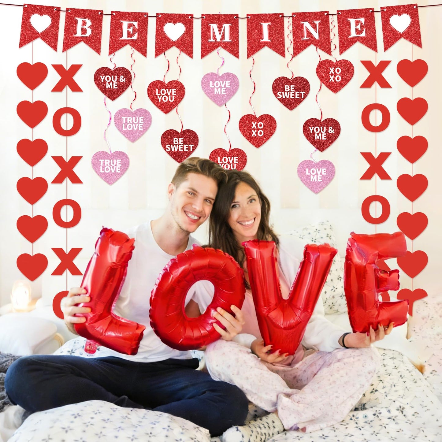 Valentines Day Decorations Valentine's Day Be Mine Decorations Hanging Heart Swirls, BE Mine Love Heart XO Garlands Banner for Valentines Decor Home Classroom Wedding Party Supplies