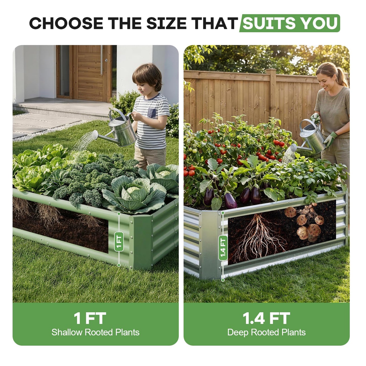 HEALSTOK Galvanized Raised Garden Bed Kits, 2 Pack Metal Planter Box Outdoor, 4x2x1.4ft Rectangular Steel Planter Bed for Vegetables, Fruits, Flowers, Herbs(Silver)