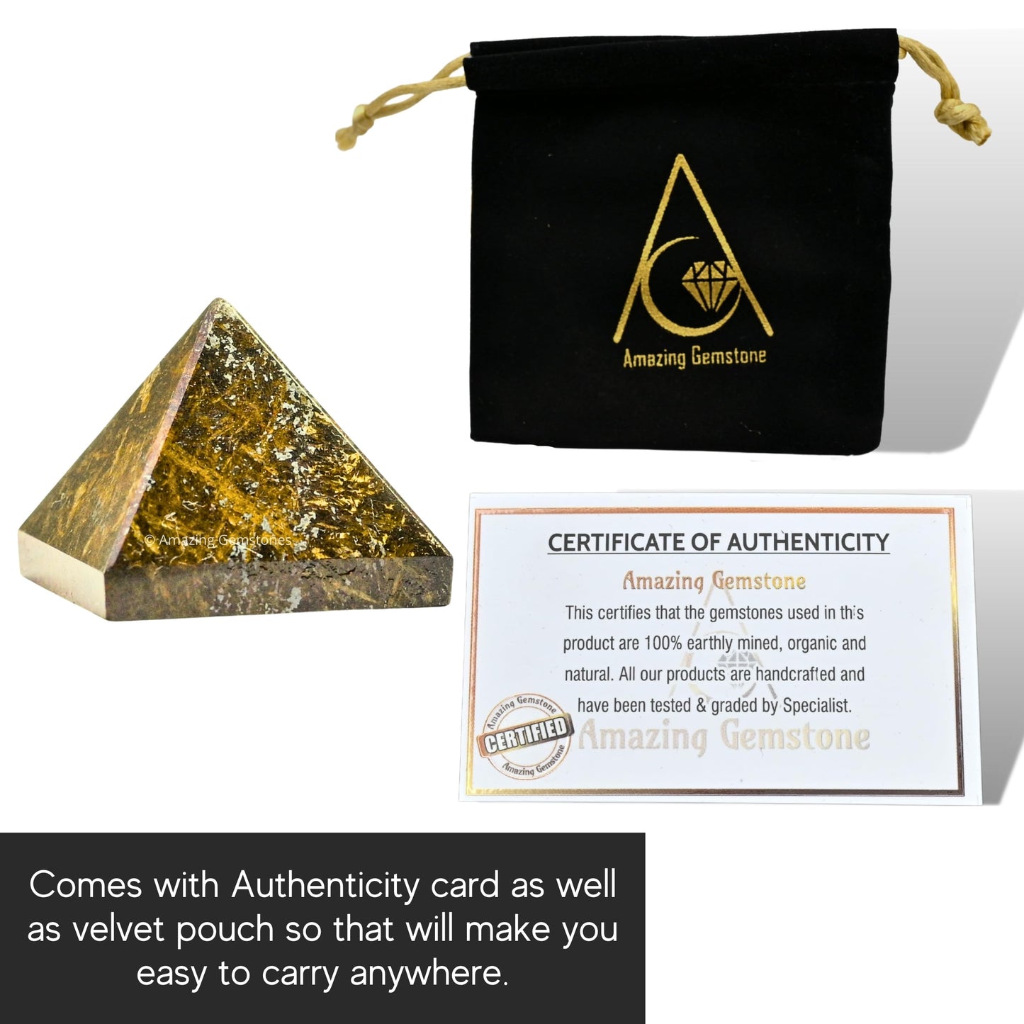 Amazing Gemstone Bronzite Pyramid Crystal Healing Stones - 1" Great Pyramid Figurine of Natural Stone Pyramid for Meditation, Reiki, Chakra Balancing and Crystal Pyramids Grid