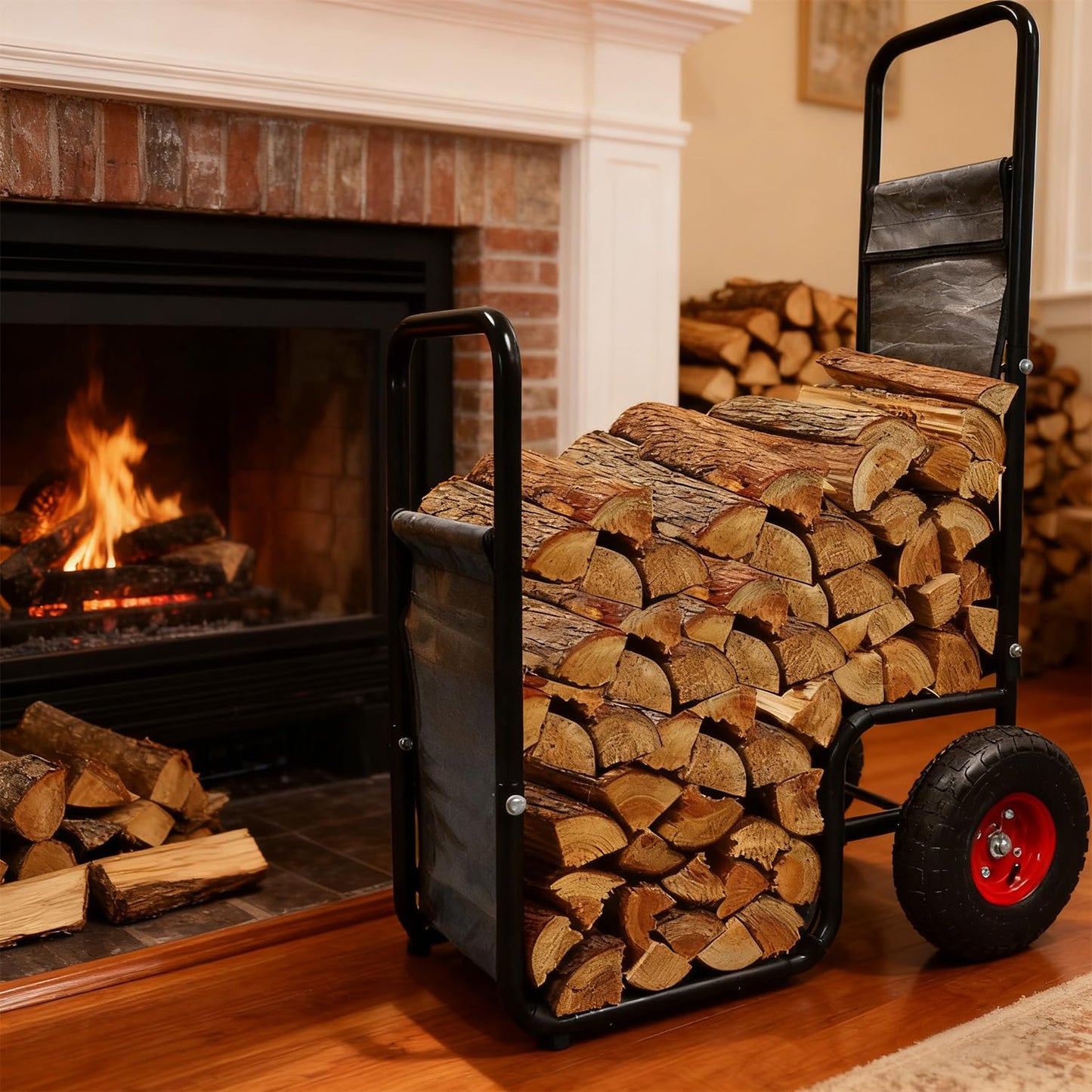 Doublehorse Firewood Cart with Pneumatic Wheel: 27 x 20 x 44 in Large Heavy Duty Metal Waterproof Portable Storage Rack - for Outdoor Camping Backyard Fireplace Indoor Use for Women Men