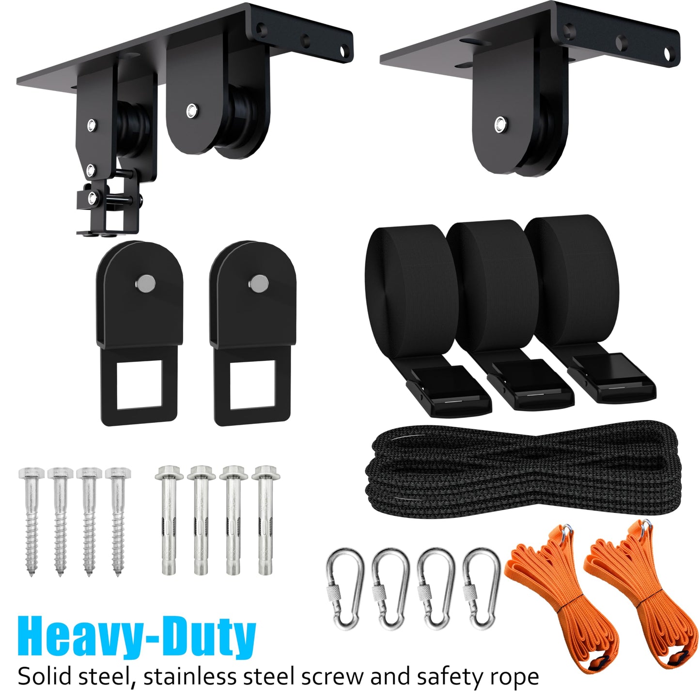 KOSEOO Ceiling Ladder Hoist, Heavy Duty Pulley System for Garage Storage, Ladder Hanger Hold Up to 150 lbs Capacity for Kayak, Cargo Box, Canoe, Bike Lift, Fit 10-18 Foot Ceilings, Black