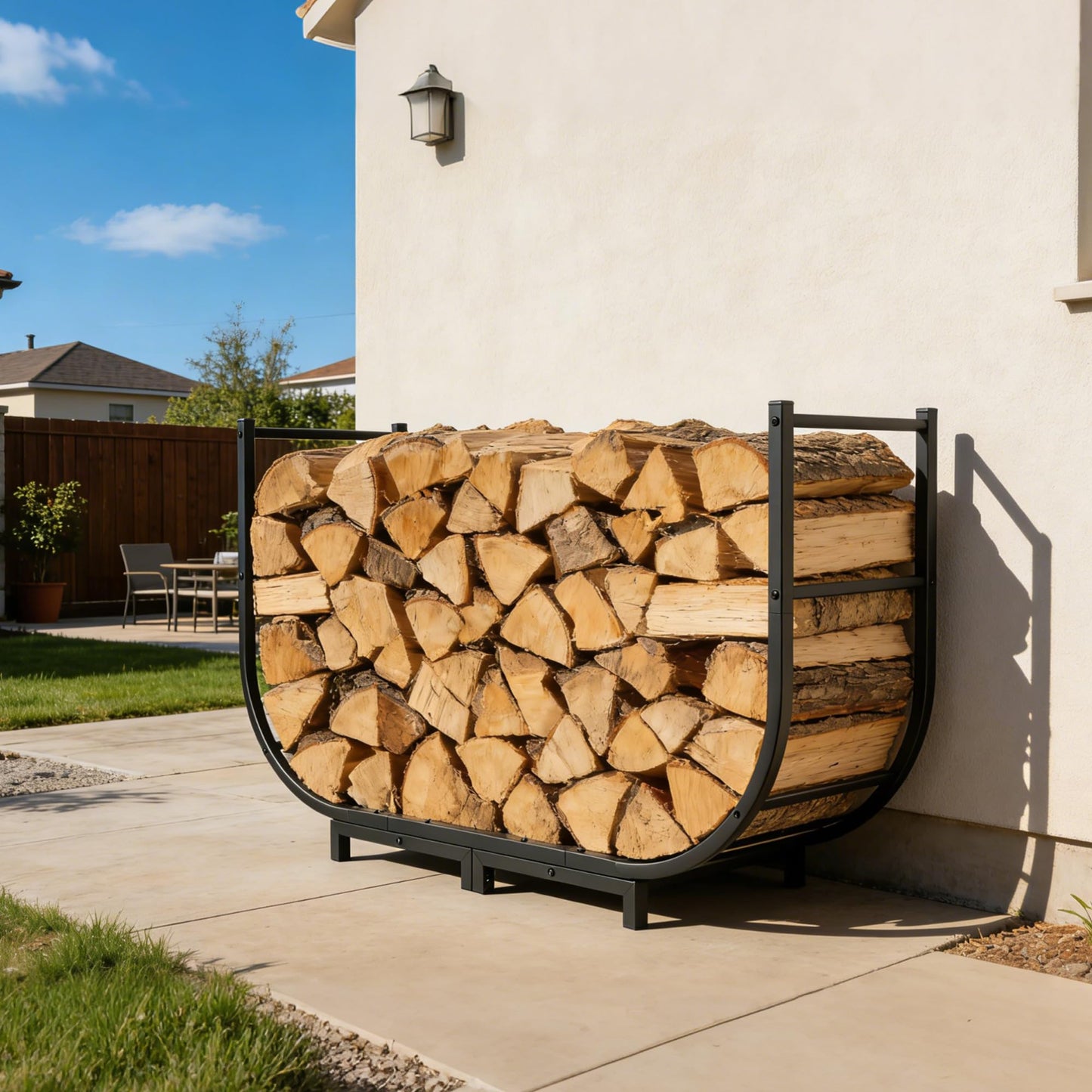 facka Curved Firewood Rack, Indoor Outdoor Log Firewood Holder, Metal Fireplace Wood Storage, Waterproof & Rustproof(Curved 40Inch Rack)