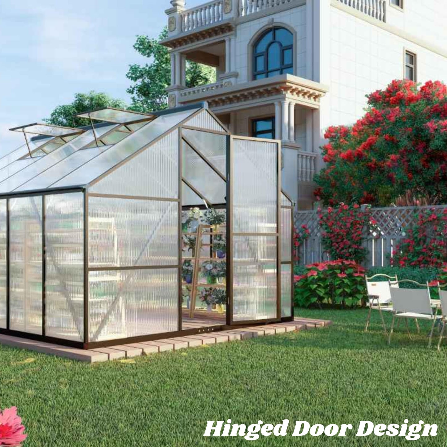 8x12 FT Greenhouses for Outdoors, Polycarbonate Greenhouse with PC Panels, Greenhouses for Outdoors for Yard, Garden, Hobby, Charcoal Black