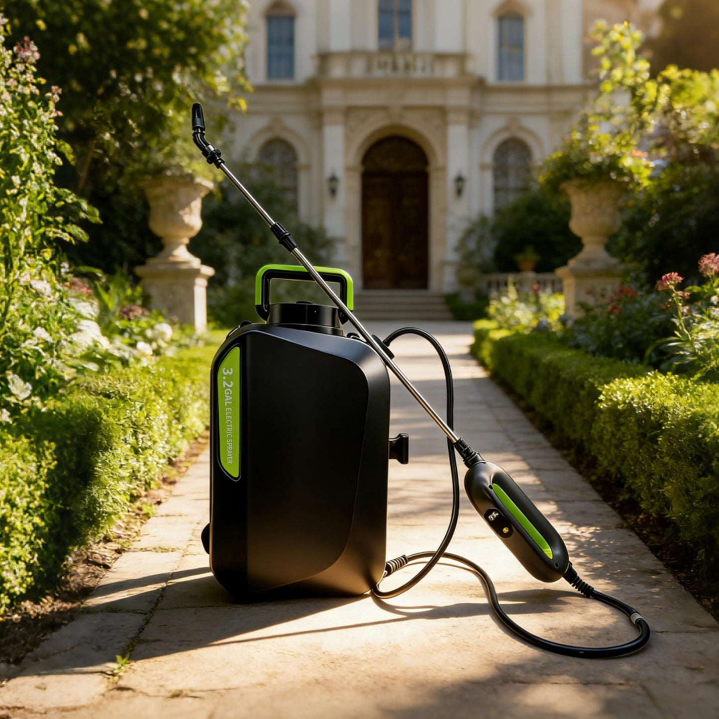 3.2 Gallon Battery Powered Sprayer, Covers 6,000+ Sq Ft per Tank – Electric Sprayer with 5 Interchangeable Nozzles, Handle with 2-Speed Control & Digital Display, for Lawn, Garden & Outdoor Cleaning