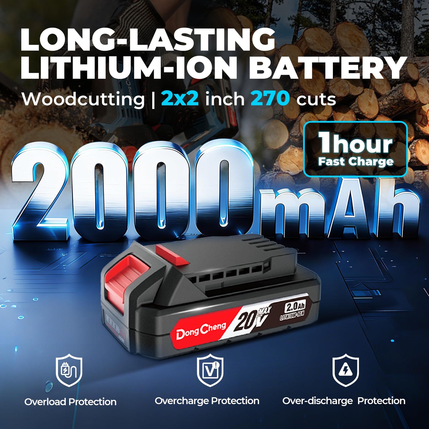DongCheng 20V Brushless Mini Chainsaw, 6-Inch Cordless Electric Chainsaw with 2.0Ah Battery & Charger, 24000RPM, Auto Oiler, Tool-Free Chain Tension, 2.65 lbs for Wood Cutting, Tree Trimming, DIY