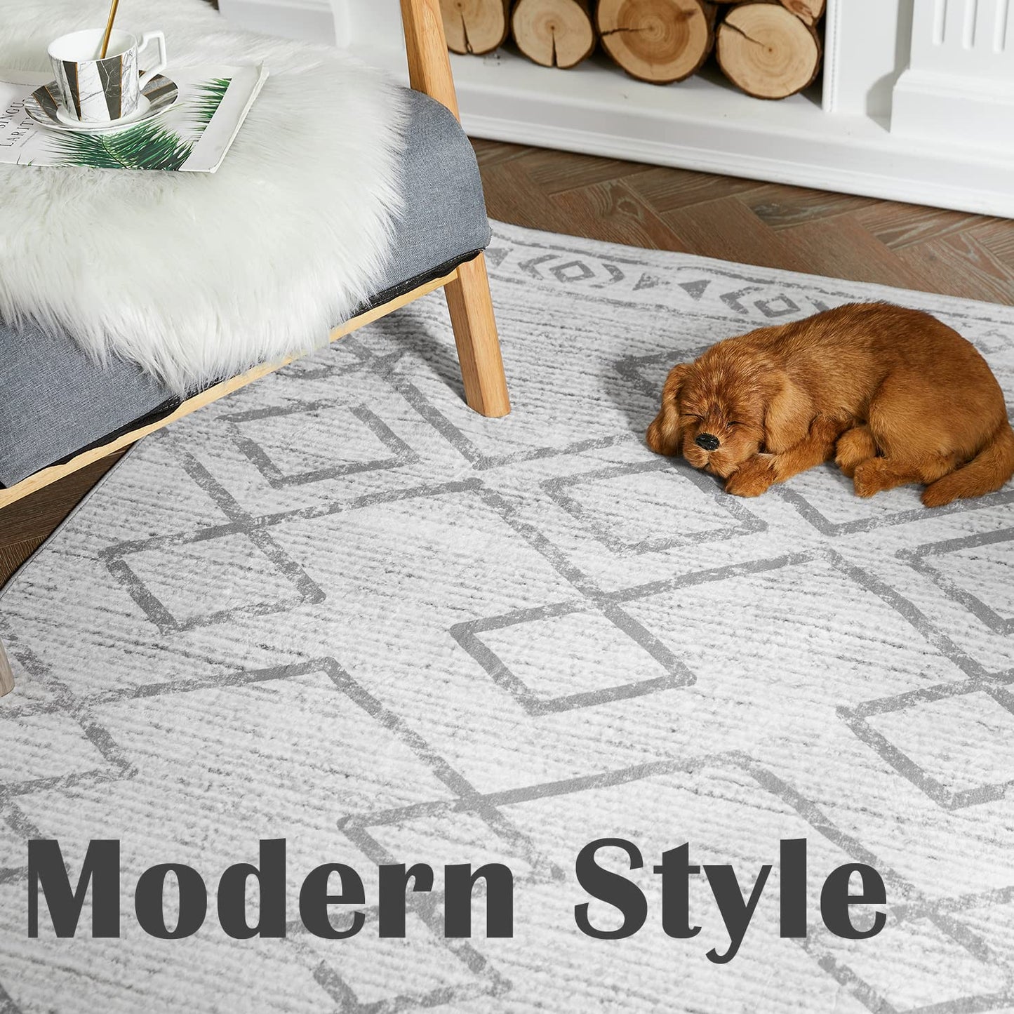 jinchan Hallway Runner Rug 3x8 - Moroccan Kitchen Machine Washable Runner Rug Modern Geometric Soft Faux Wool Ultra-Thin Low-Pile Non-Slip Carpet for Laundry Room Bedroom Farmhouse (3x8ft, Grey)