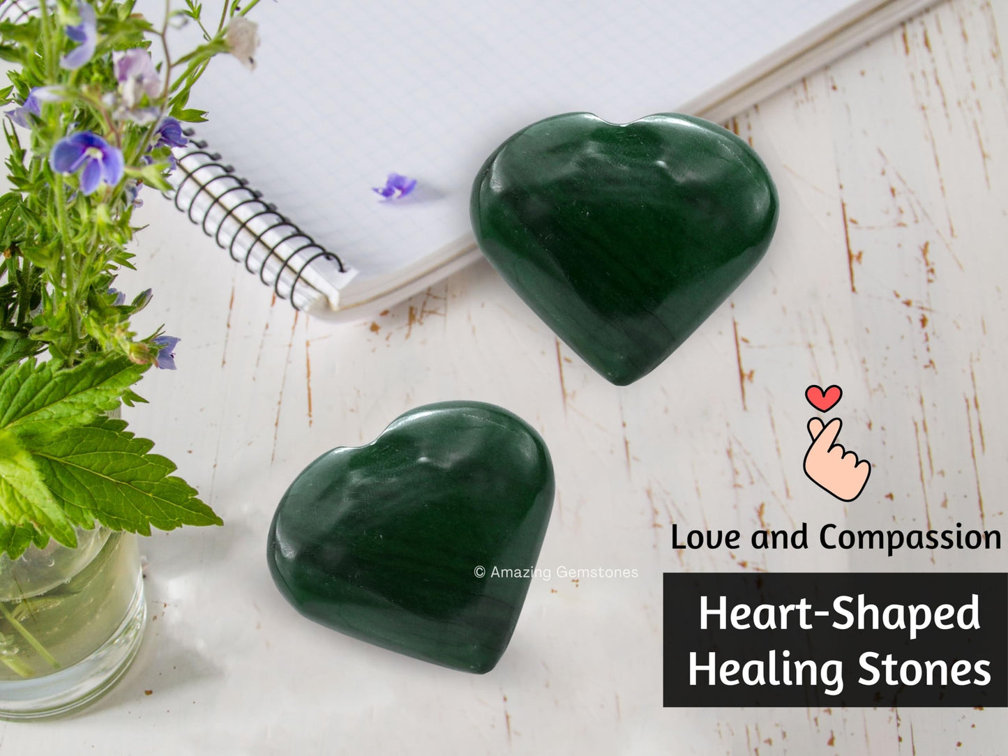 Amazing Gemstone Green Aventurine Crystal Heart Palm Stone - Pocket Massage Worry Stone for Natural Body Chakra Balancing, Reiki Healing and Crystal Grid