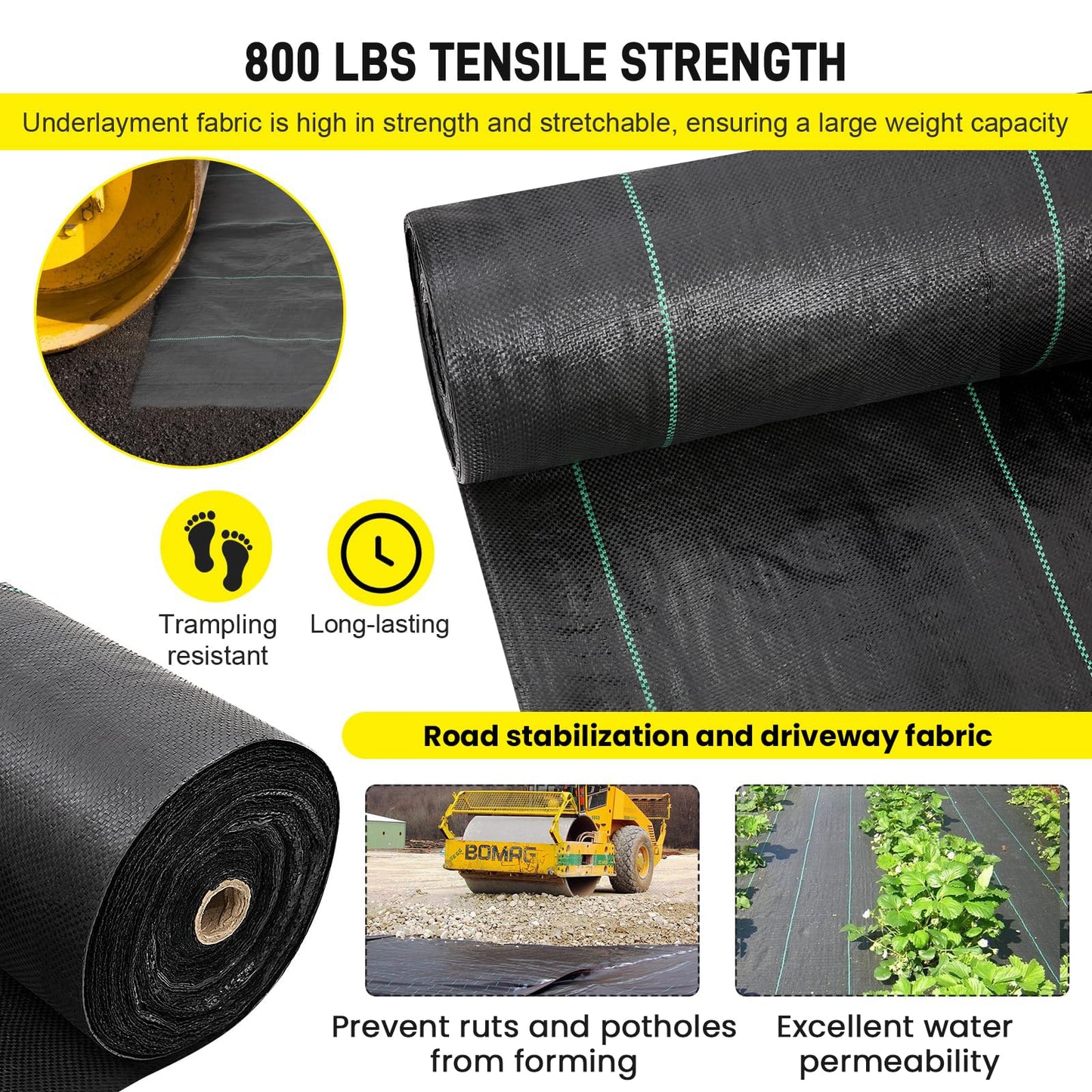 Doniks 13x115ft Driveway Fabric,5OZ Commercial Heavy Duty Weed Barrier Fabric, Garden Landscape Fabric,French Drain Fabric for Erosion Control,Landscape Fabric,Weed Barrier,Construction Projects