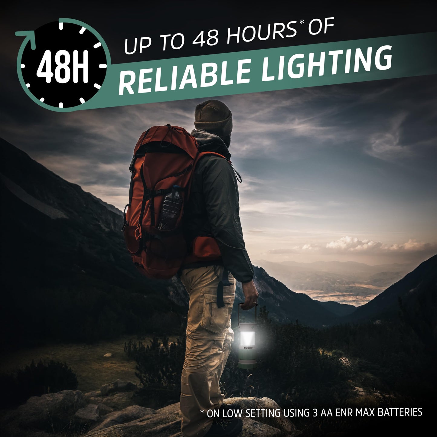 Energizer S-500 Hybrid Power Camping Lantern, Solar, Rechargeable, or AA Battery Powered, IPX4 Water Resistant Bright LED Lantern