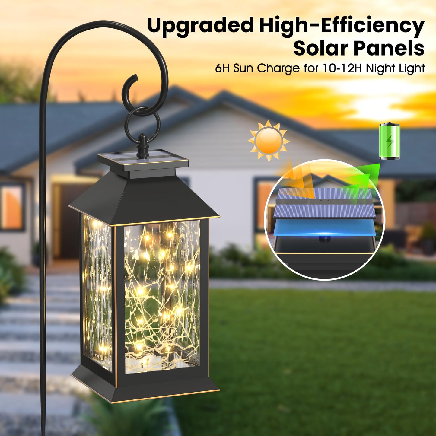 AYTPU 2-Pack Hanging Solar Lanterns, Water Ripple Glass Fairy Lights Design, Outdoor Waterproof, Upgraded Dual Power (Solar & AA Battery), Perfect for Porch, Patio, Indoor Tables and Mantelpiece