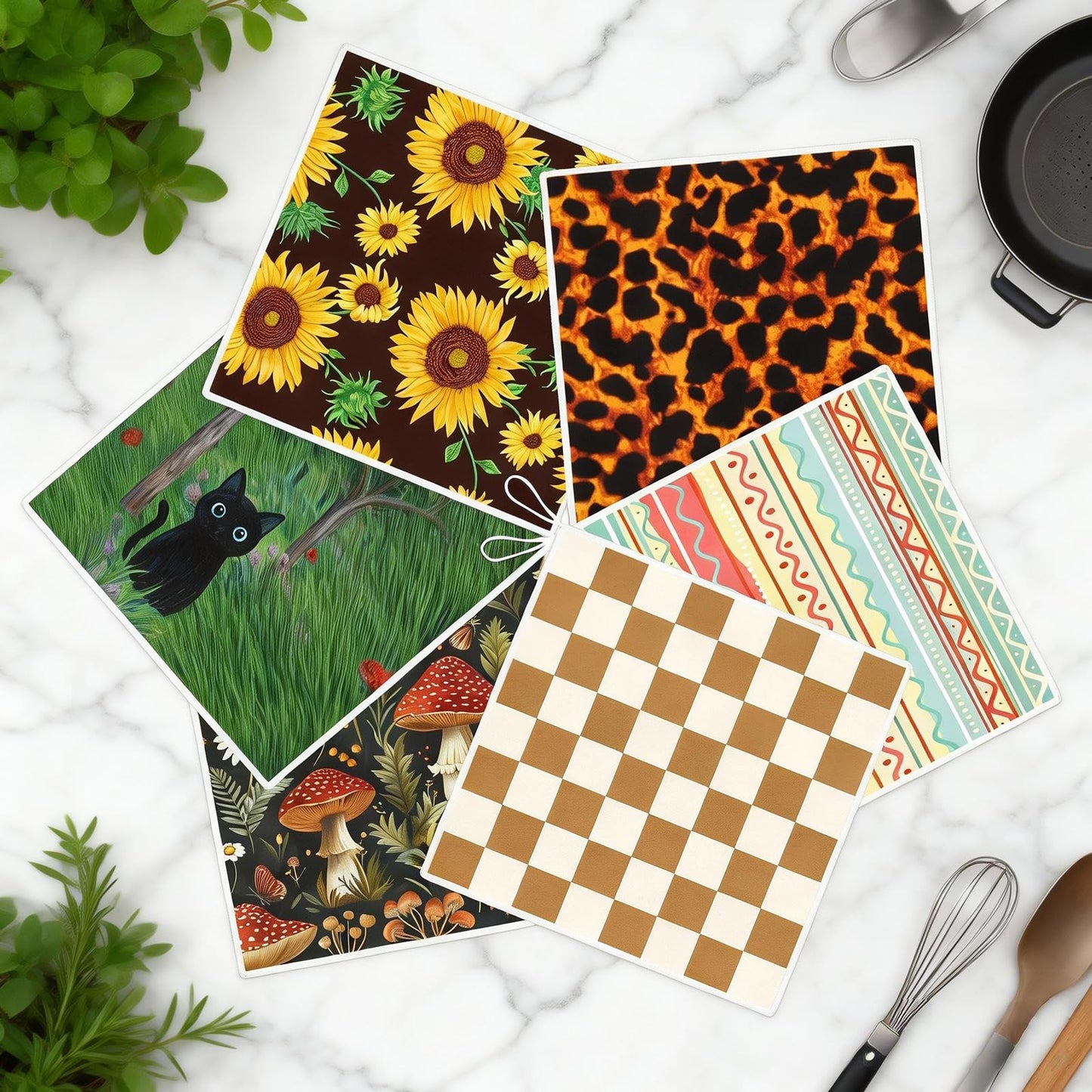 AiHeart Kitchen Dish Cloths,6-Pack Reusable Soft Dishcloths with Hanging Loop,7×7inch Kitchen Towels,Microfiber Hand Towels,Home Decoration,for Housewarming Gifts,Cooking Enthusiasts-Combination A