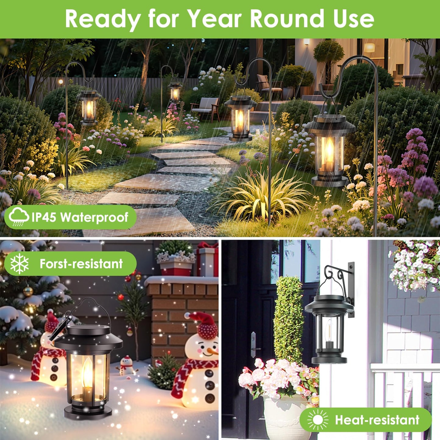 Greluna Solar Lantern Outdoor, Waterproof Candle Style Bulb Solar Hanging Lights, Auto On/Off Decorative Outside Garden Lights for Patio Yard Porch Pool Camping Tabletop Decor