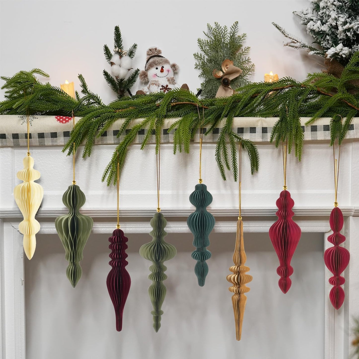 12Pcs Finial Christmas Ornaments for Tree, 3D Paper Honeycomb Hanging Decorations Neutral Boho Christmas Honeycomb Ornaments Lanterns for Xmas Tree Winter Wedding New Year Holiday Party Home Decor