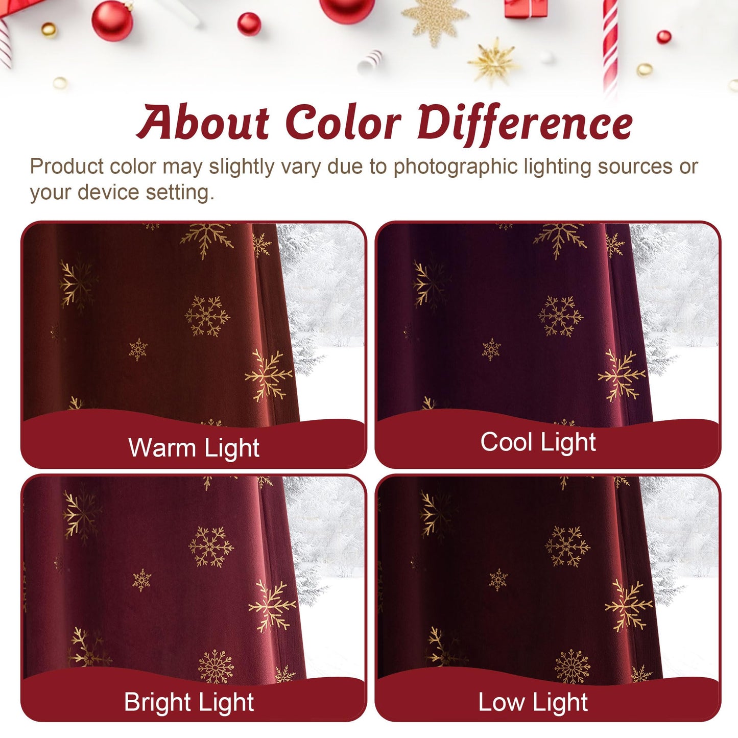 Beauoop Christmas Red Velvet Curtains 84 Inches Long 2 Panels for Bedroom Living Room Gold Snowflake Holiday Decor Burgundy Thermal Insulated Room Darkening Rod Pocket Window Treatments Drapes, 52X84