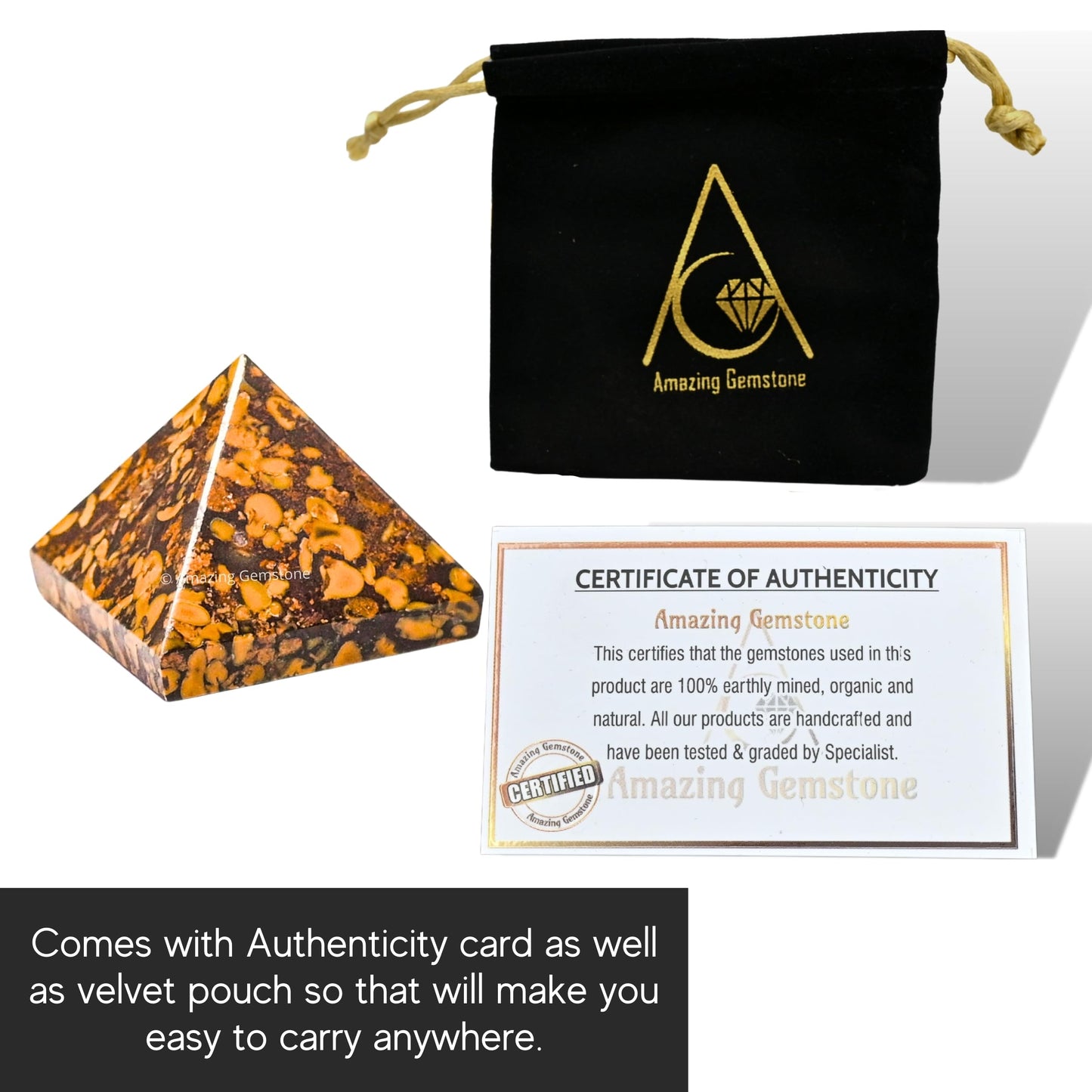 Amazing Gemstone Fruit Jasper Pyramid Crystal Healing Stones - 1" Great Pyramid Figurine of Natural Stone Pyramid for Meditation, Reiki, Chakra Balancing and Crystal Pyramids Grid