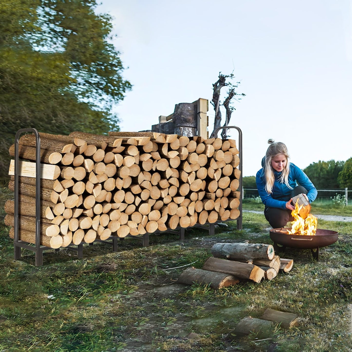 DNKMOR 8FT Firewood Rack Holder,Heavy Duty Firewood Storage Log Rack for Outdoor&Indoor,Fireplace Wood Rack for Wood Storage