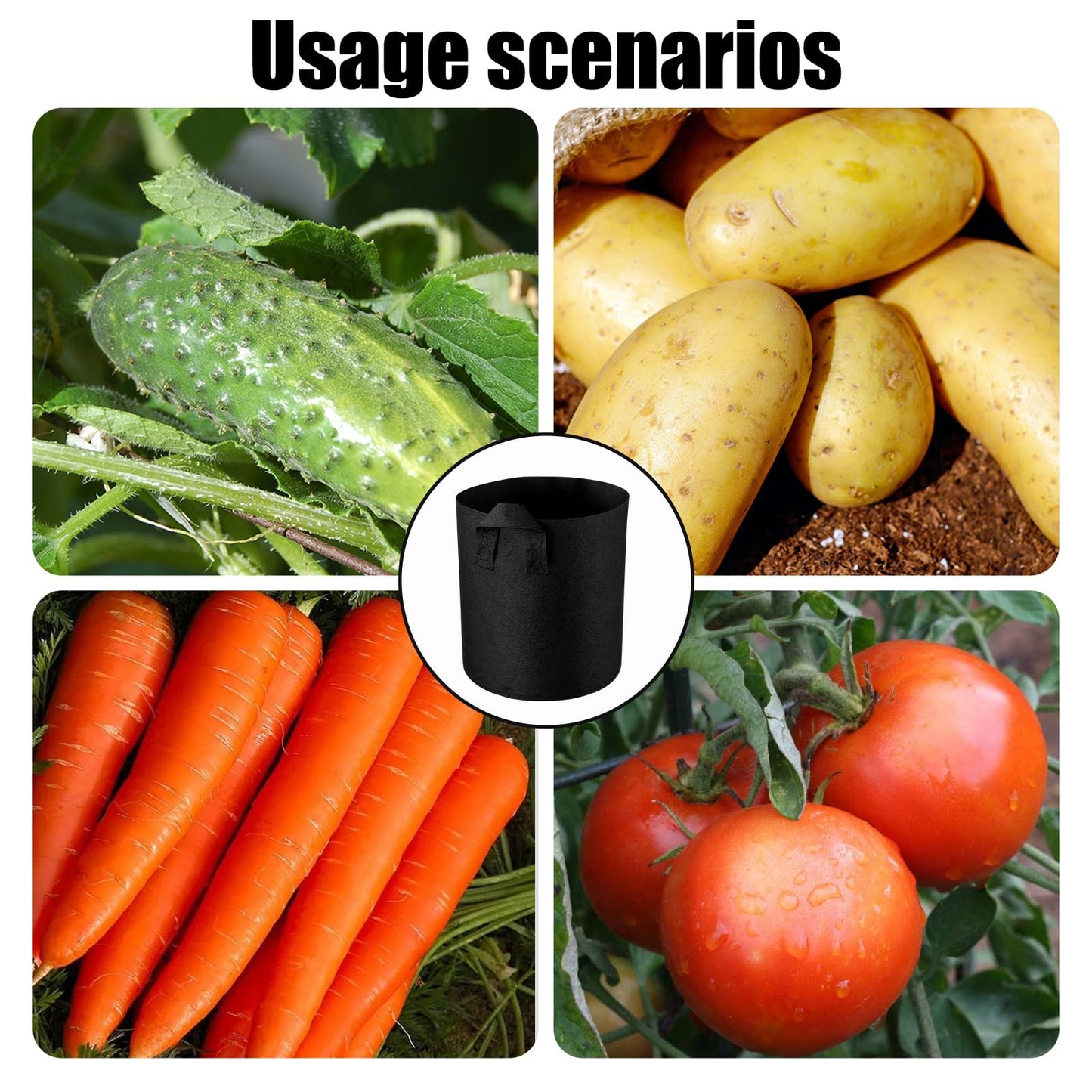 6 Grow Bags, 5 Gallon Strawberry Planter and Potato Grow Bags, Non-Woven Fabric Plant Containers with Dual Handles, Garden Planting Solutions for Vegetables and Fruits, Durable and Breathable Design