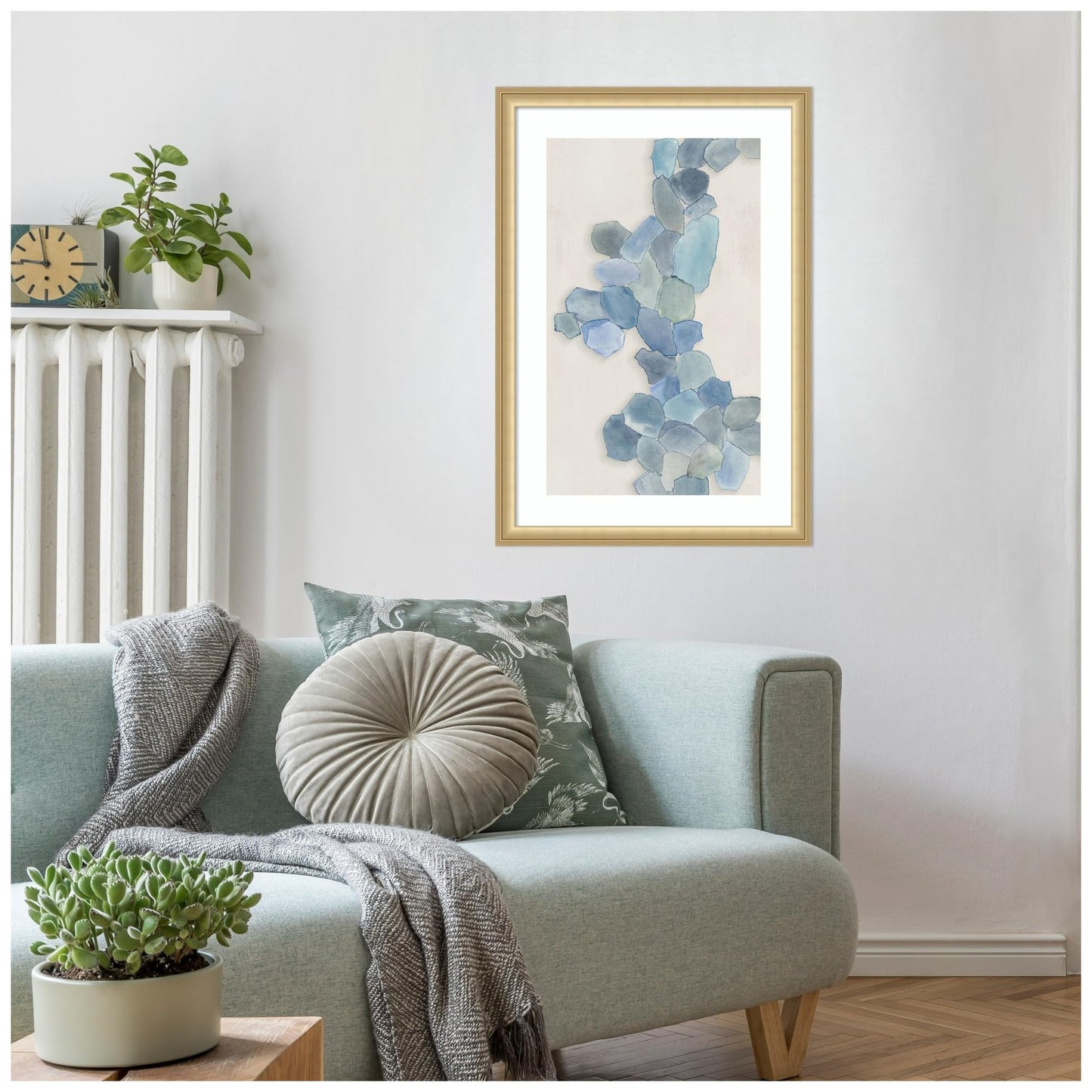 Amanti Art Framed Wall Art Print 26x18 Soft Blue Mosaic Cascade by Hannah Dawson, Abstract Wall Art, Modern Decor, Medium Poster Painting Artwork for Living Room, Bedroom, Bathroom, Kitchen, Office