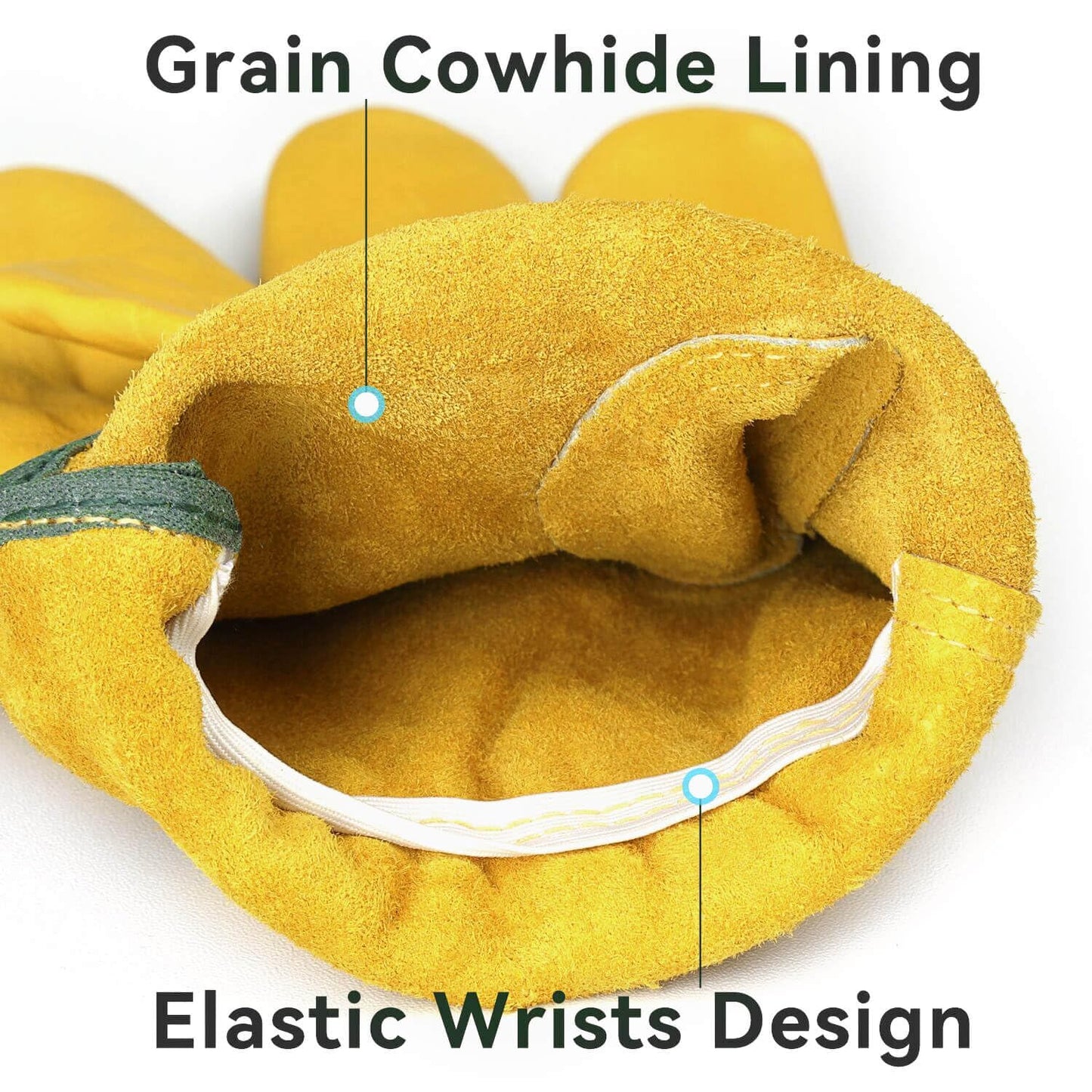 OZERO Leather Work Gloves Flex Grip Tough Cowhide Gardening Glove for Wood Cutting/Construction/Driving/Garden for Men and Women 1 Pair (Gold,Large)