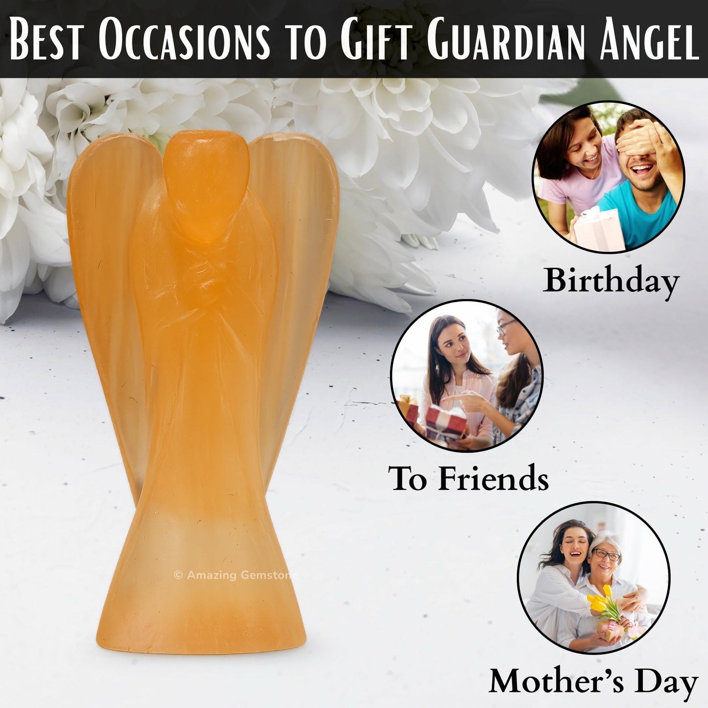 Amazing Gemstone Orange Selenite Angel - Orange Selenite Crystal Angel and Pocket Guardian Angel Crystal Figurines (3 inches)