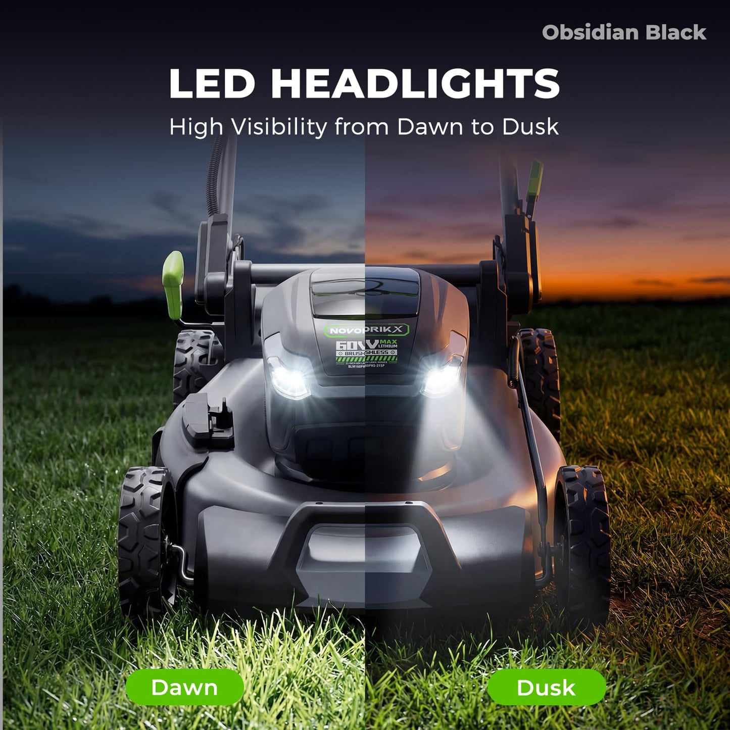 NovorikX 60V 5Ah Self-Propelled Electric Cordless Lawn Mower with 5.0Ah Battery 21-Inch, Brushless Mower for Large Yards, LED Headlight, Rapid Charger 3-in-1 Versatility Obsidian Series