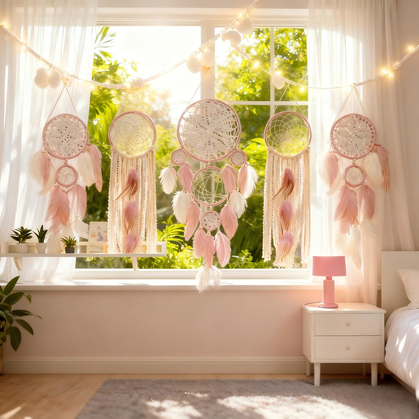 Dream Catcher Wall Decor,Large Boho Dream Catcher with Luxurious Feathers & Beads, Handmade Wall Hanging for Bedroom,Living Room, Gift Ready for Girls & Adults (Pink)