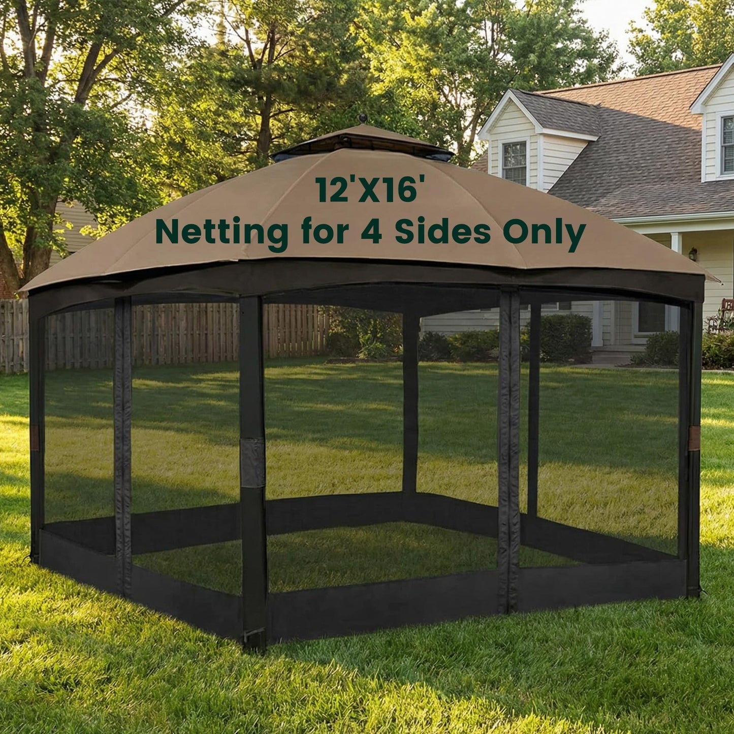 OLILAWN Gazebo Universal Replacement Mosquito Netting, 12' x 16' Outdoor Canopy Net Screen 4-Panel Sidewall Curtain, with Zippers, Easy to Install, Fit for Most Gazebo 12x16 Canopy, Black