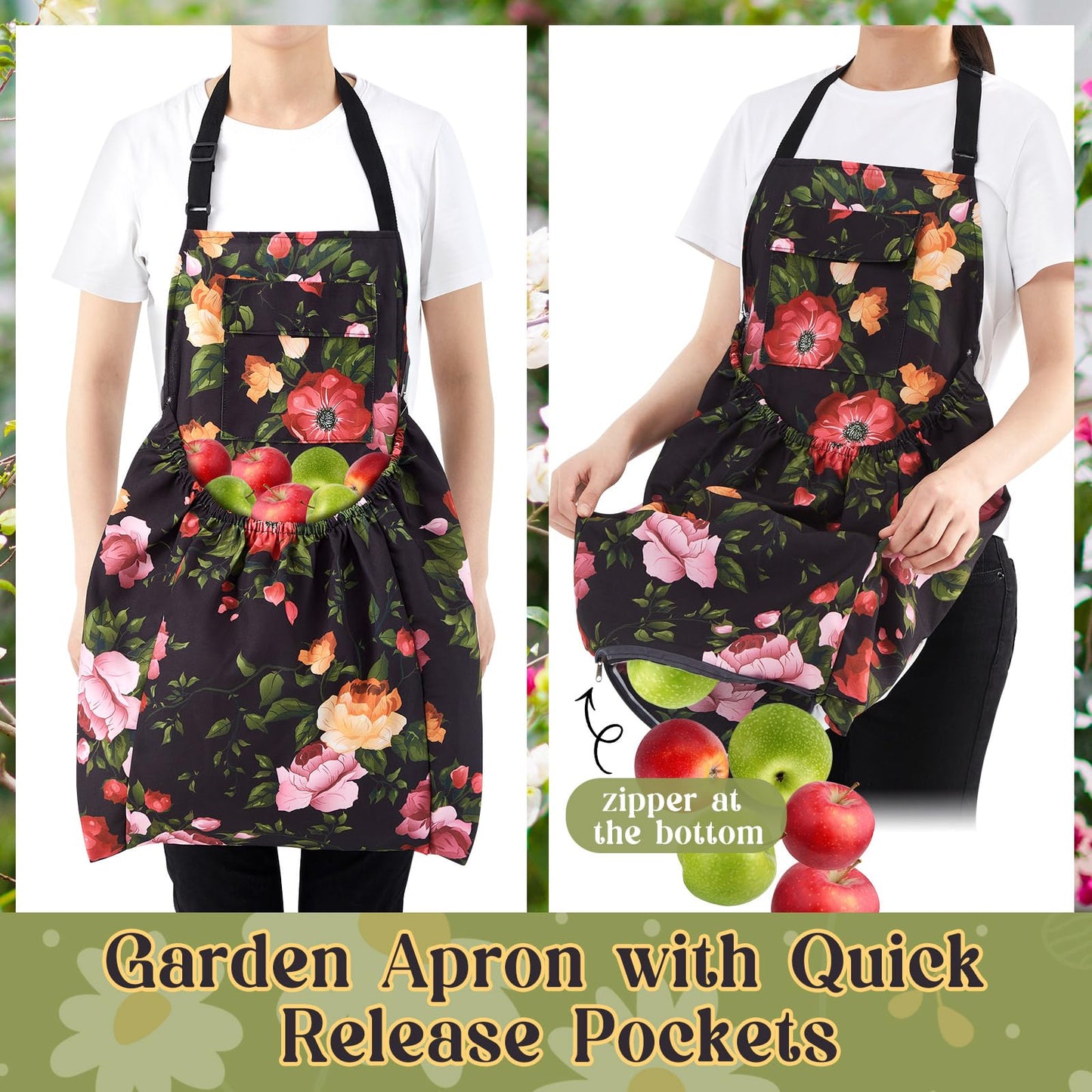 Maiteenly Gardening Apron with Release Pockets, Mother's Day Gifts for Women, Floral Apron for Harvesting Picking Weeding Laundry Work Artist Gardeners Gardening Lovers