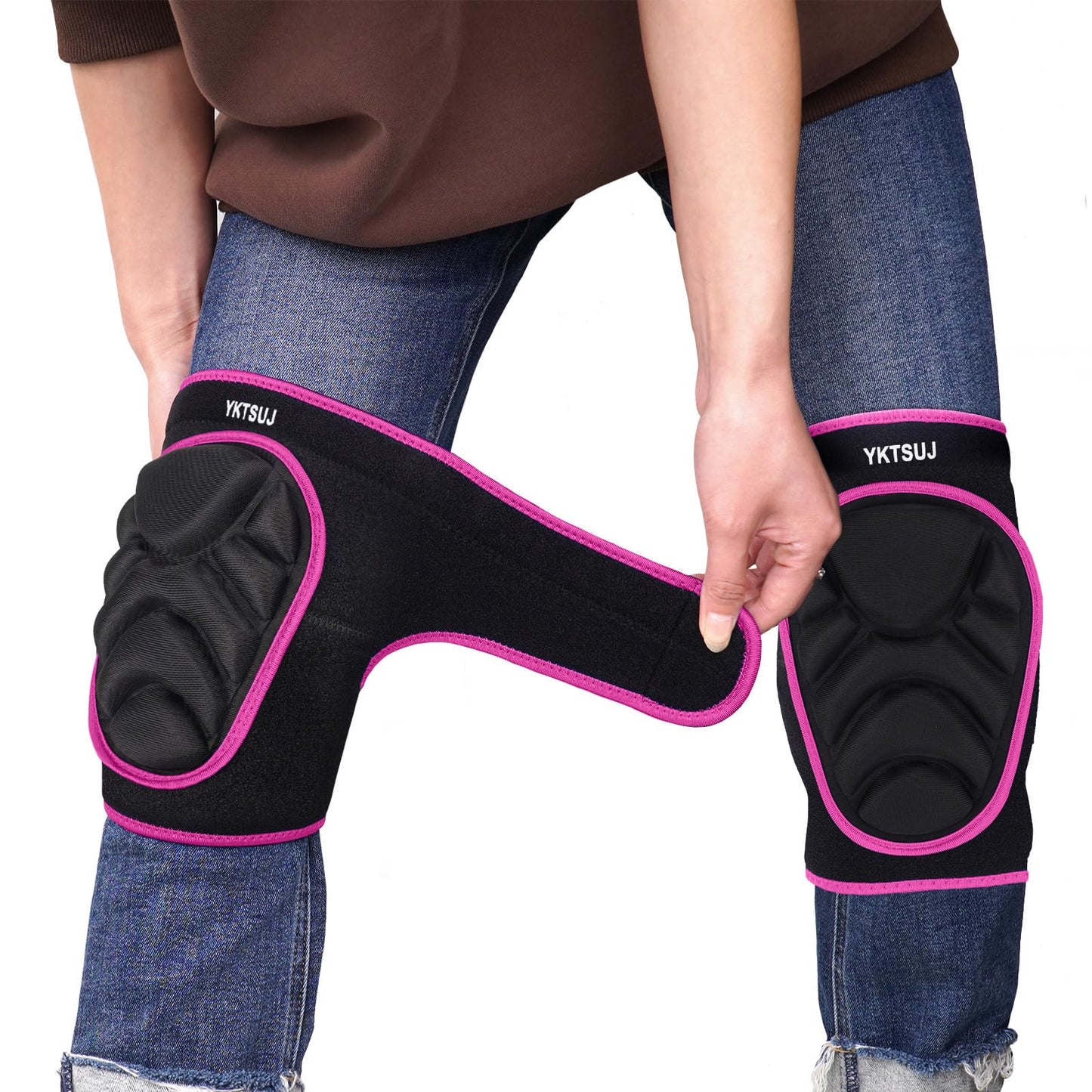 YKTSUJ Knee Pad Women Men for Gardening House Working, Floor and Carpet Cleaning, Construction Work, Cleaning Knee Pads With High Elastic Fabric Black with Pink Edge M