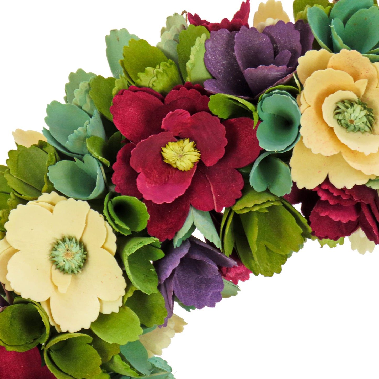 National Tree Company Artificial Wreath Decoration, Red, Lightweight Foam Base, Decorated with Red and Cream Assorted Wood Cut Flowers, Flowing Green Leaves, Spring Collection, 18 Inches