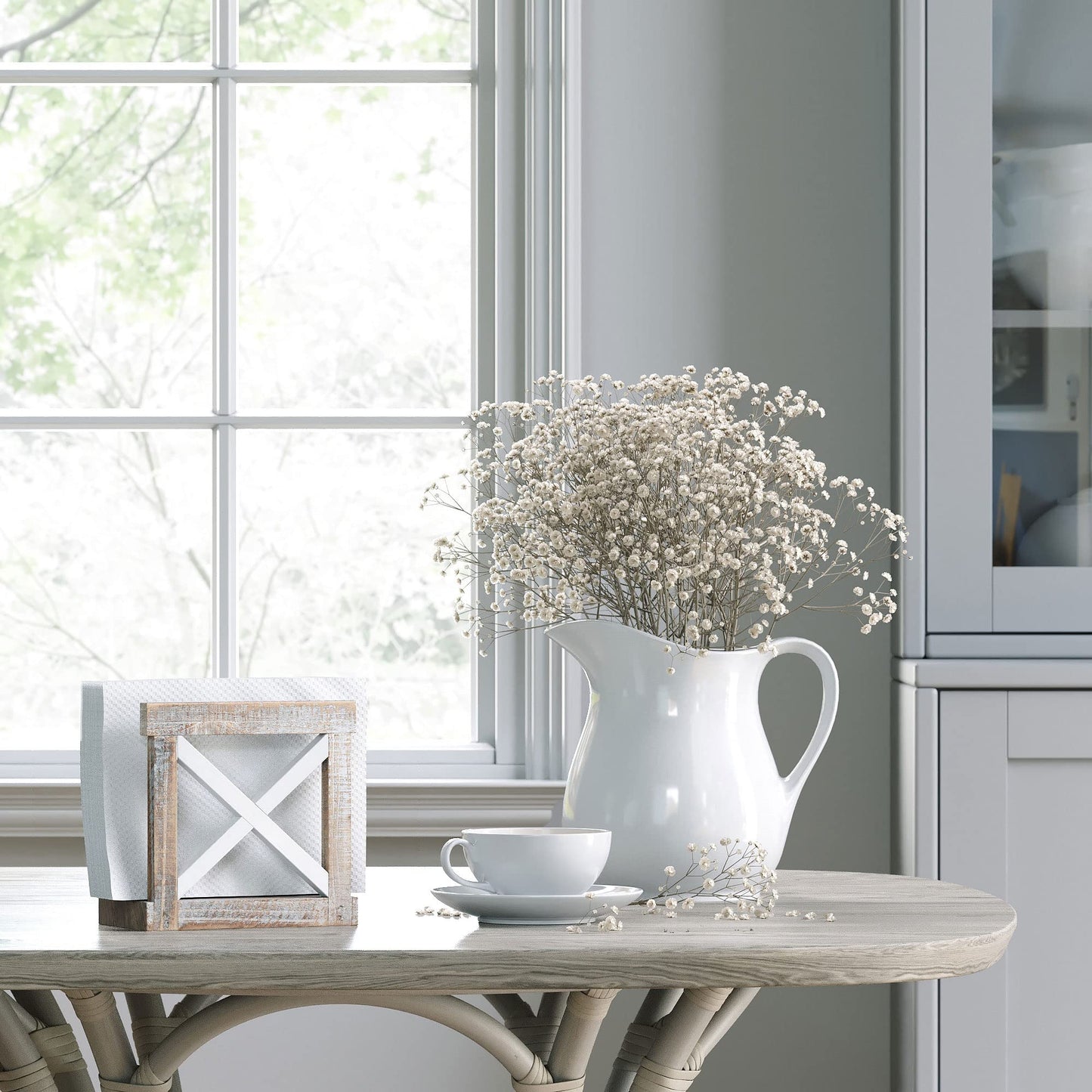 Barnyard Designs Farmhouse Napkin Holder for Table - Vintage Rustic Distressed Wooden Napkin Holder Dispenser for Kitchen, 5.5" x 5.5" (White/Brown)