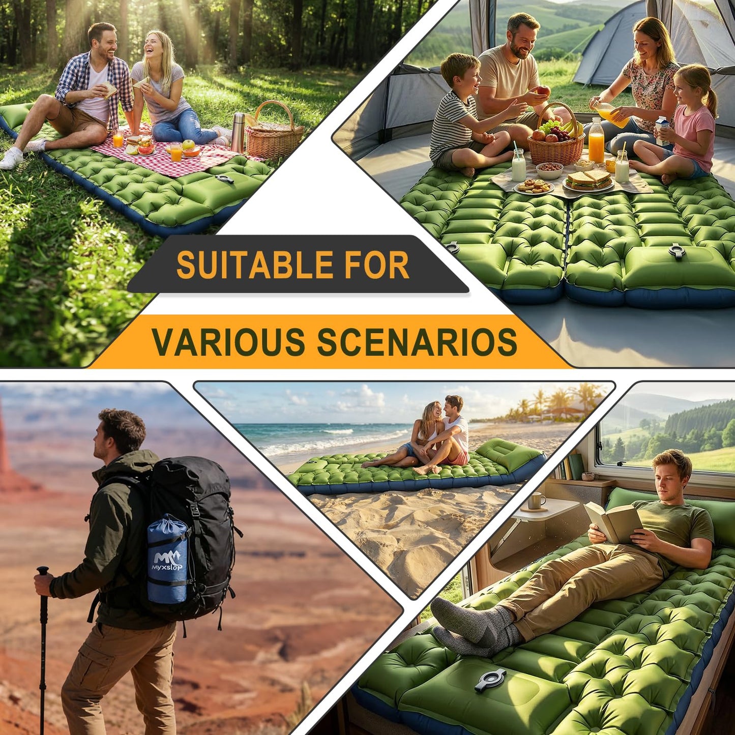Myxslop Camping Sleeping Pad, Ultralight Inflatable Camping Mat with Pillow Built-in Foot Pump Sleeping Mat, Compact Camping Pad Gear for Backpacking Hiking Tent Travel Car Outdoor